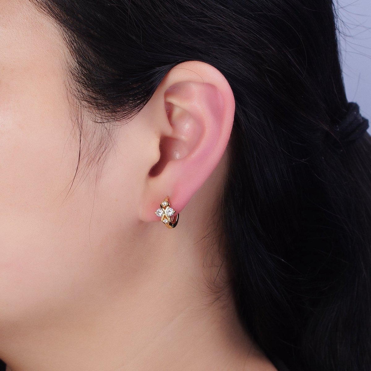 16K Gold Filled Geometric Double Rhombus 14mm Huggie Earrings in Silver & Gold | AB893 AD1151
