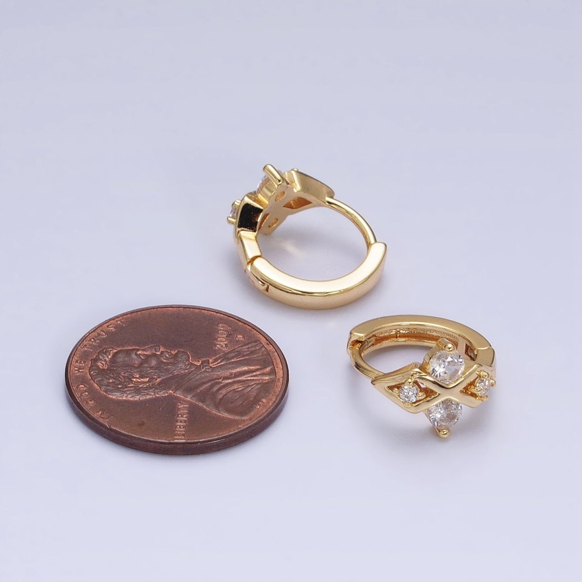 16K Gold Filled Geometric Double Rhombus 14mm Huggie Earrings in Silver & Gold | AB893 AD1151