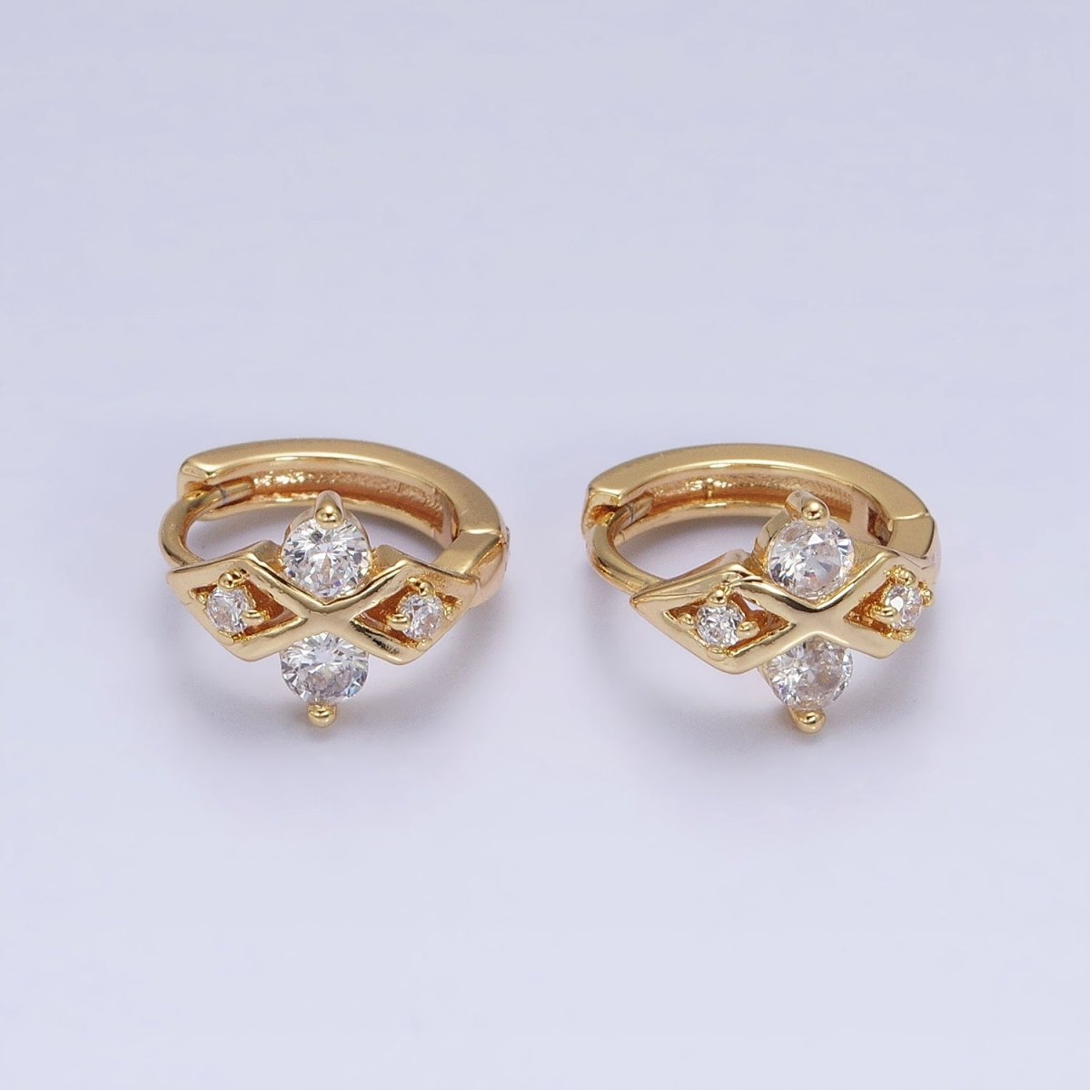 16K Gold Filled Geometric Double Rhombus 14mm Huggie Earrings in Silver & Gold | AB893 AD1151