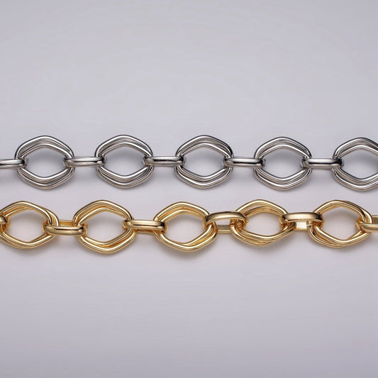 16k Gold Plated Geometric Hexagonal Link Unfinished Chain in Gold & Silver | ROLL-1151 ROLL-1152 Clearance Pricing