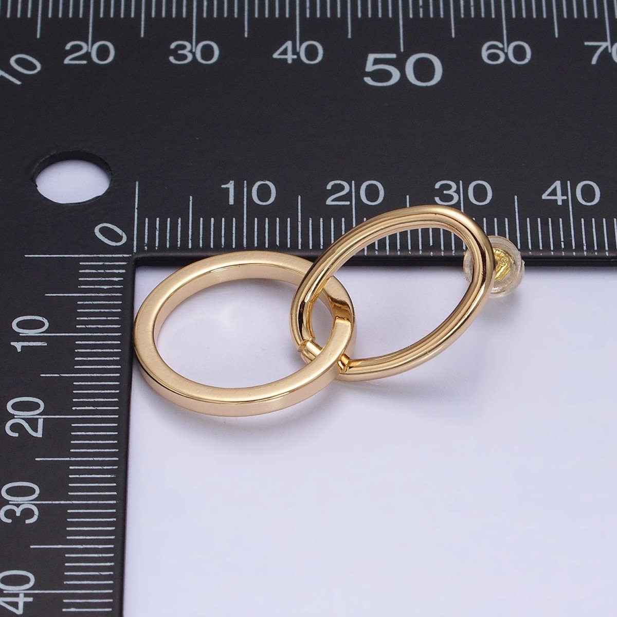 16K Gold Filled Geometric Open Oval Round Double Drop Stud Earrings in Gold & Silver | AD1141 AD1142