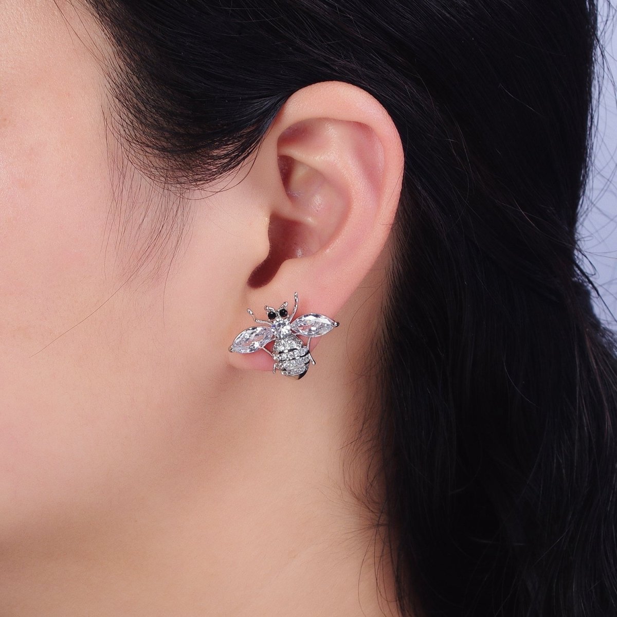 16K Gold Filled Gold Bee Stud Earrings • Crystal Cubic Zirconia Honey Bee Queen Bee Bumble Bee Jewelry AD1474 AD1475