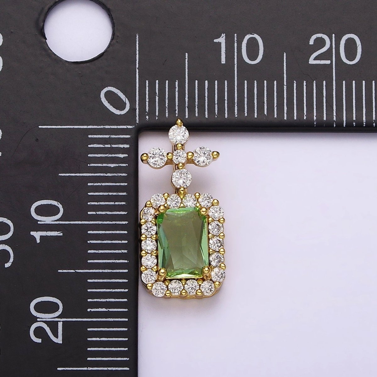 16K Gold Filled Green Baguette Clear Micro Paved Antenna CZ Pendant | AA762