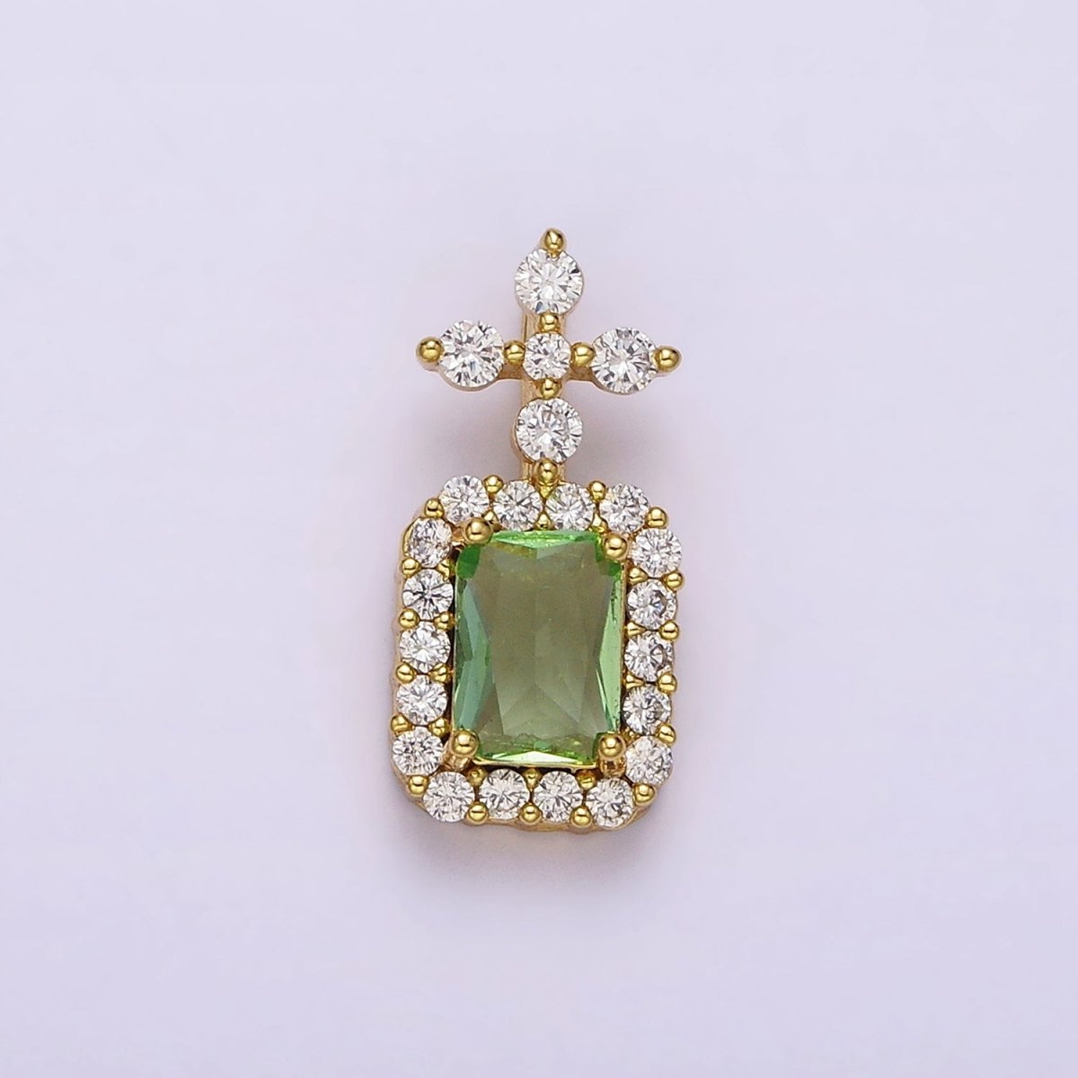 16K Gold Filled Green Baguette Clear Micro Paved Antenna CZ Pendant | AA762