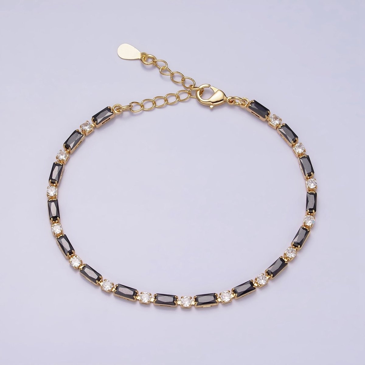 16K Gold Filled Green, Checkered, Black, Clear, Pink 2.5mm Baguette Round CZ 6.5 Inch Tennis Chain Bracelet | WA-1813 - WA-1831 Clearance Pricing