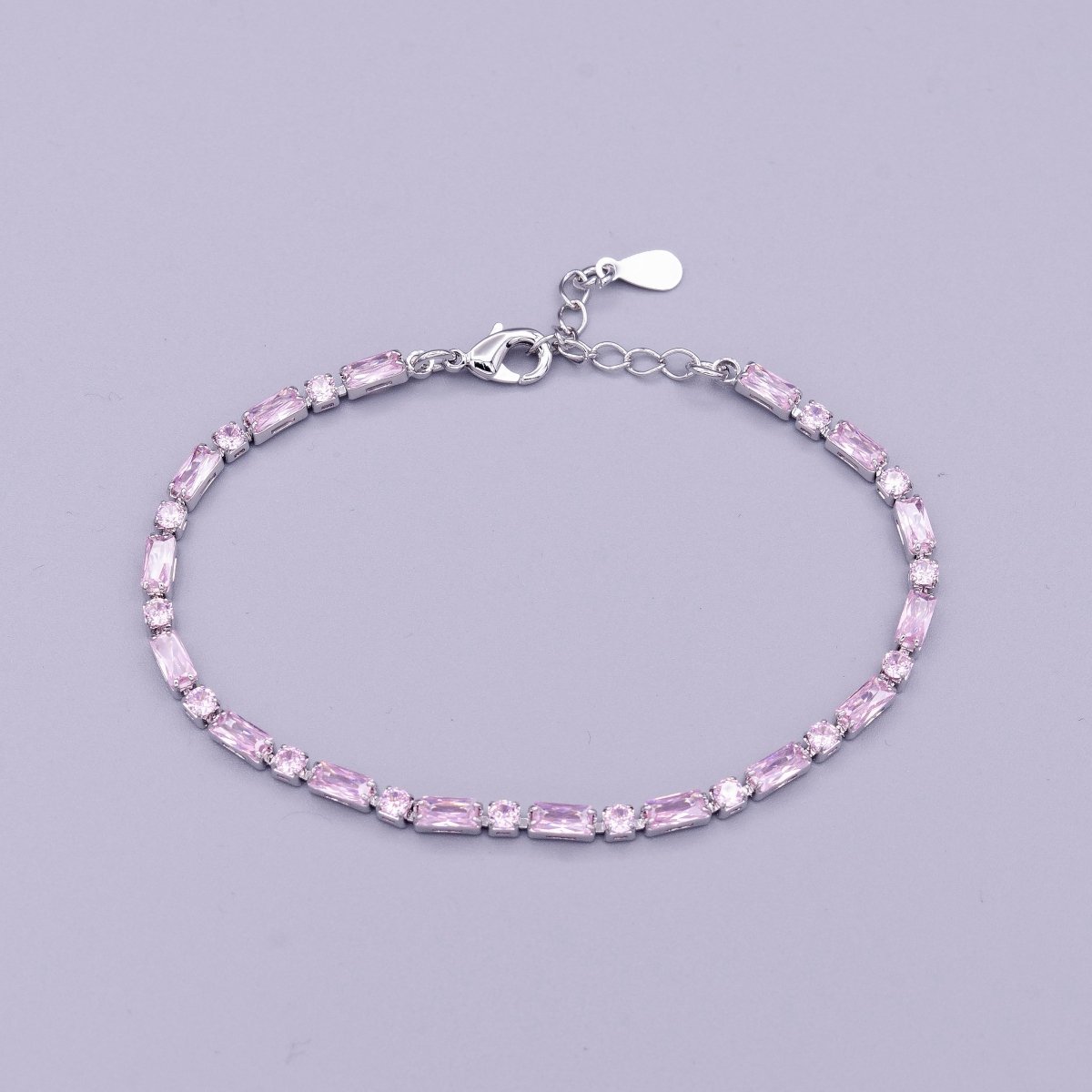 16K Gold Filled Green, Checkered, Black, Clear, Pink 2.5mm Baguette Round CZ 6.5 Inch Tennis Chain Bracelet | WA-1813 - WA-1831 Clearance Pricing