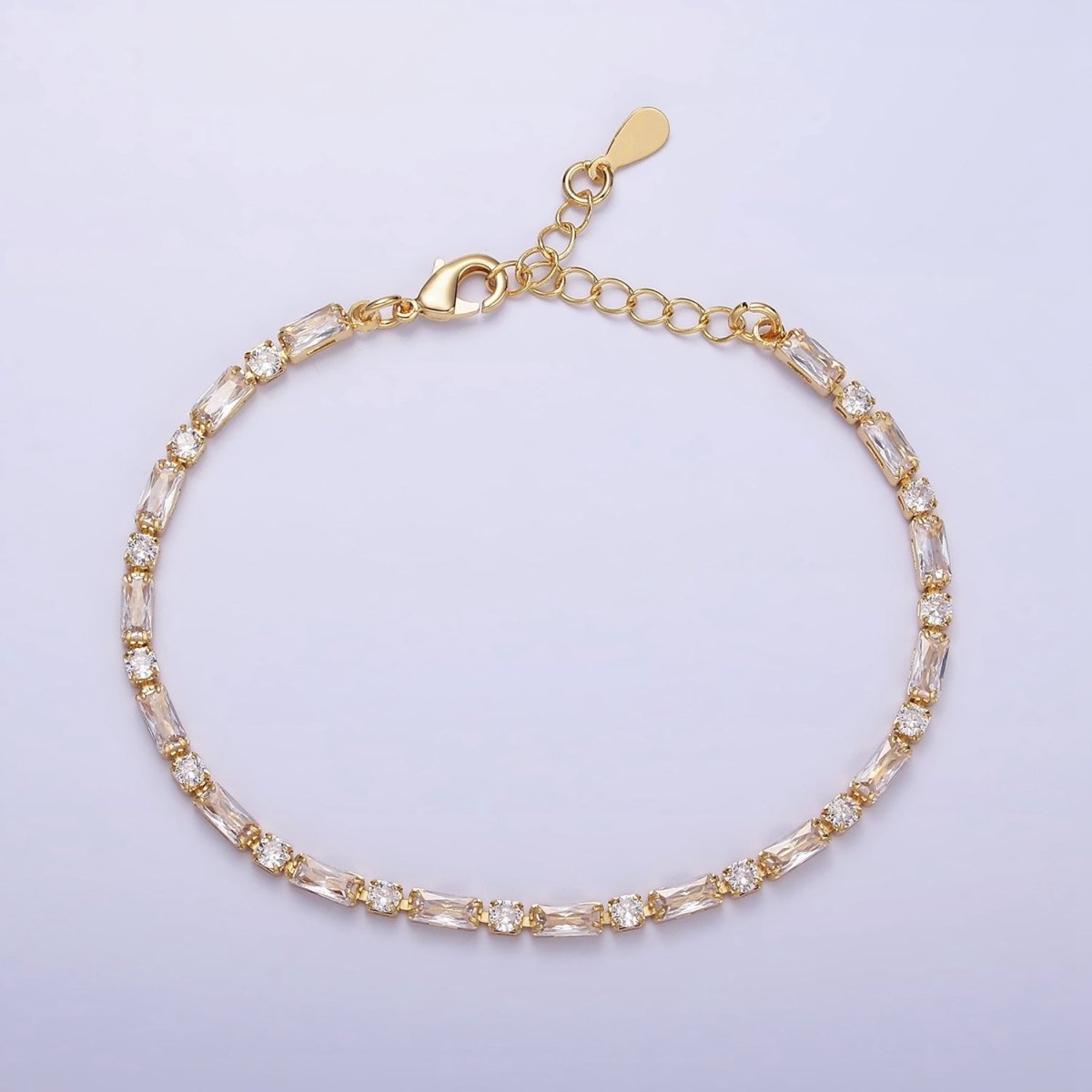 16K Gold Filled Green, Checkered, Black, Clear, Pink 2.5mm Baguette Round CZ 6.5 Inch Tennis Chain Bracelet | WA-1813 - WA-1831 Clearance Pricing