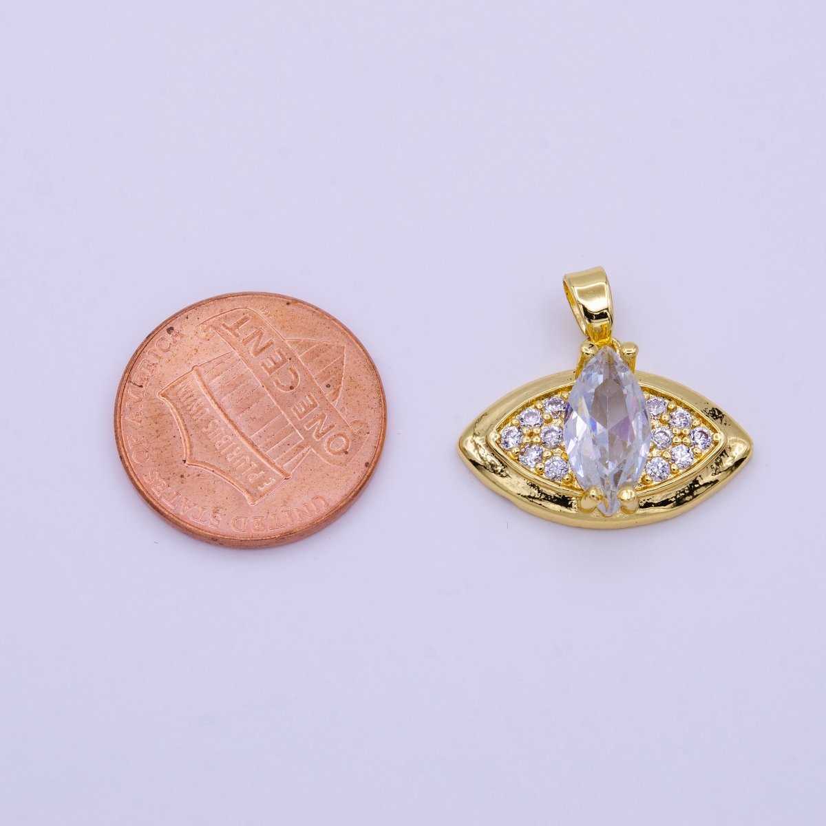 16K Gold Filled Green, Clear Marquise Evil Eye Micro Paved CZ Pendant | AA415 AA416
