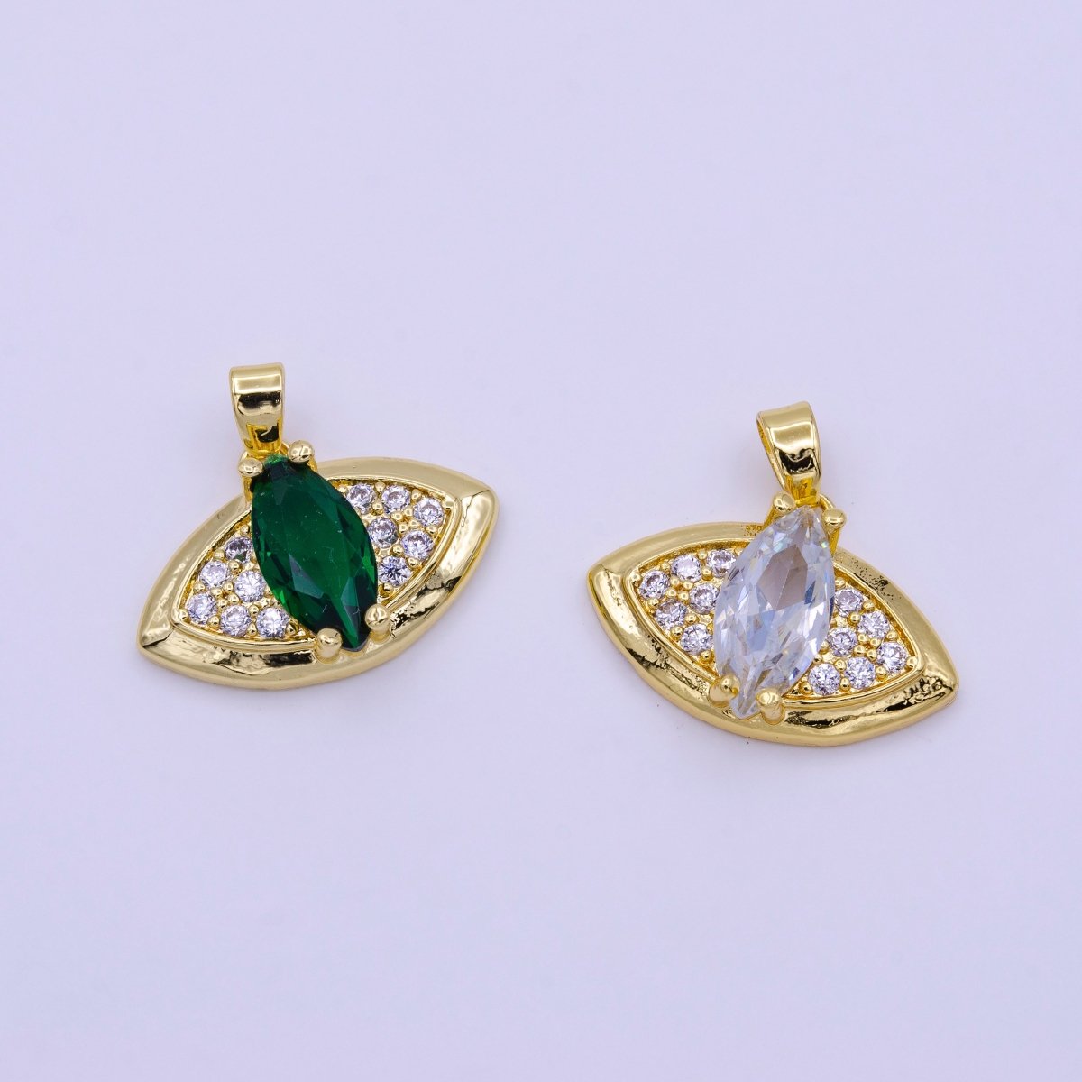16K Gold Filled Green, Clear Marquise Evil Eye Micro Paved CZ Pendant | AA415 AA416