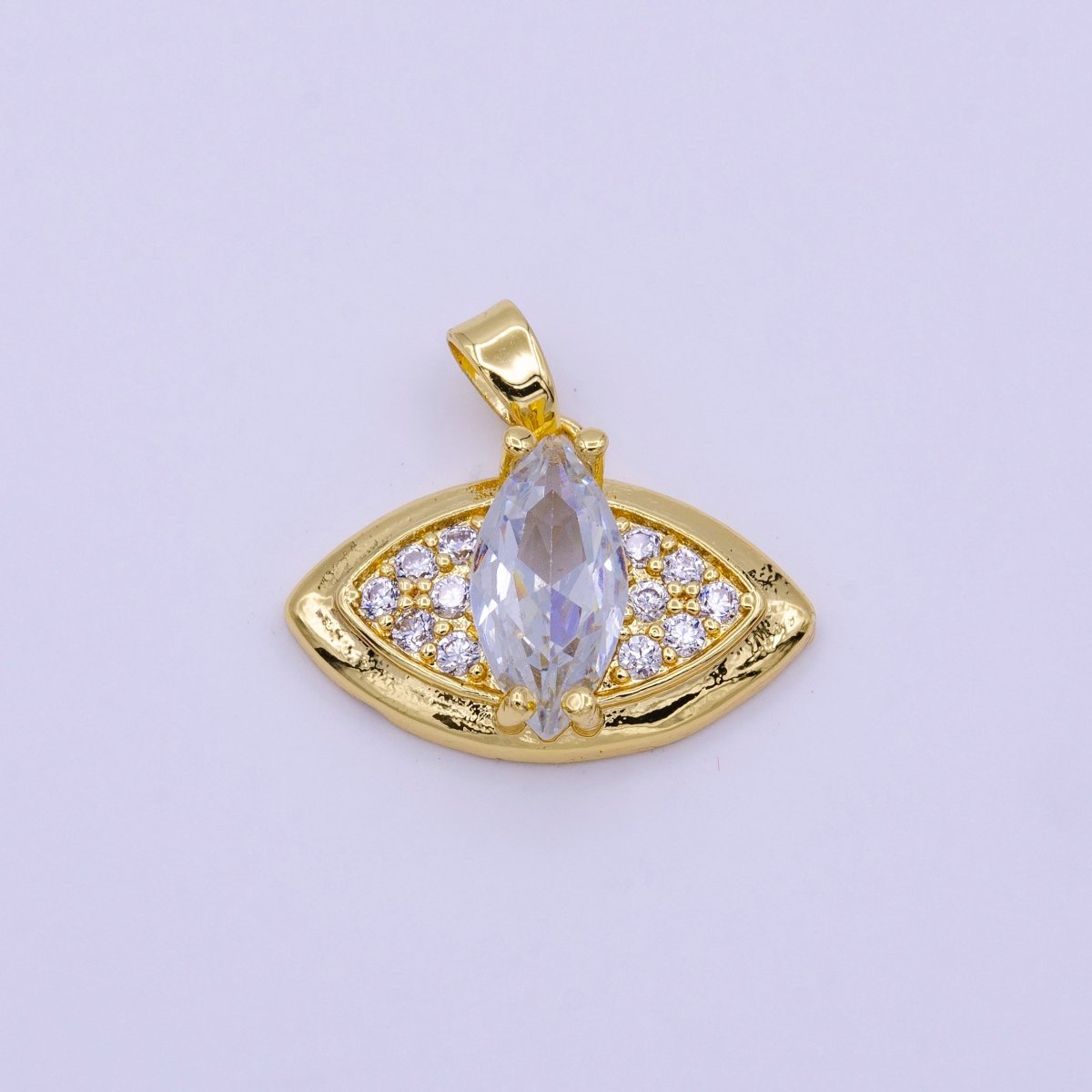 16K Gold Filled Green, Clear Marquise Evil Eye Micro Paved CZ Pendant | AA415 AA416