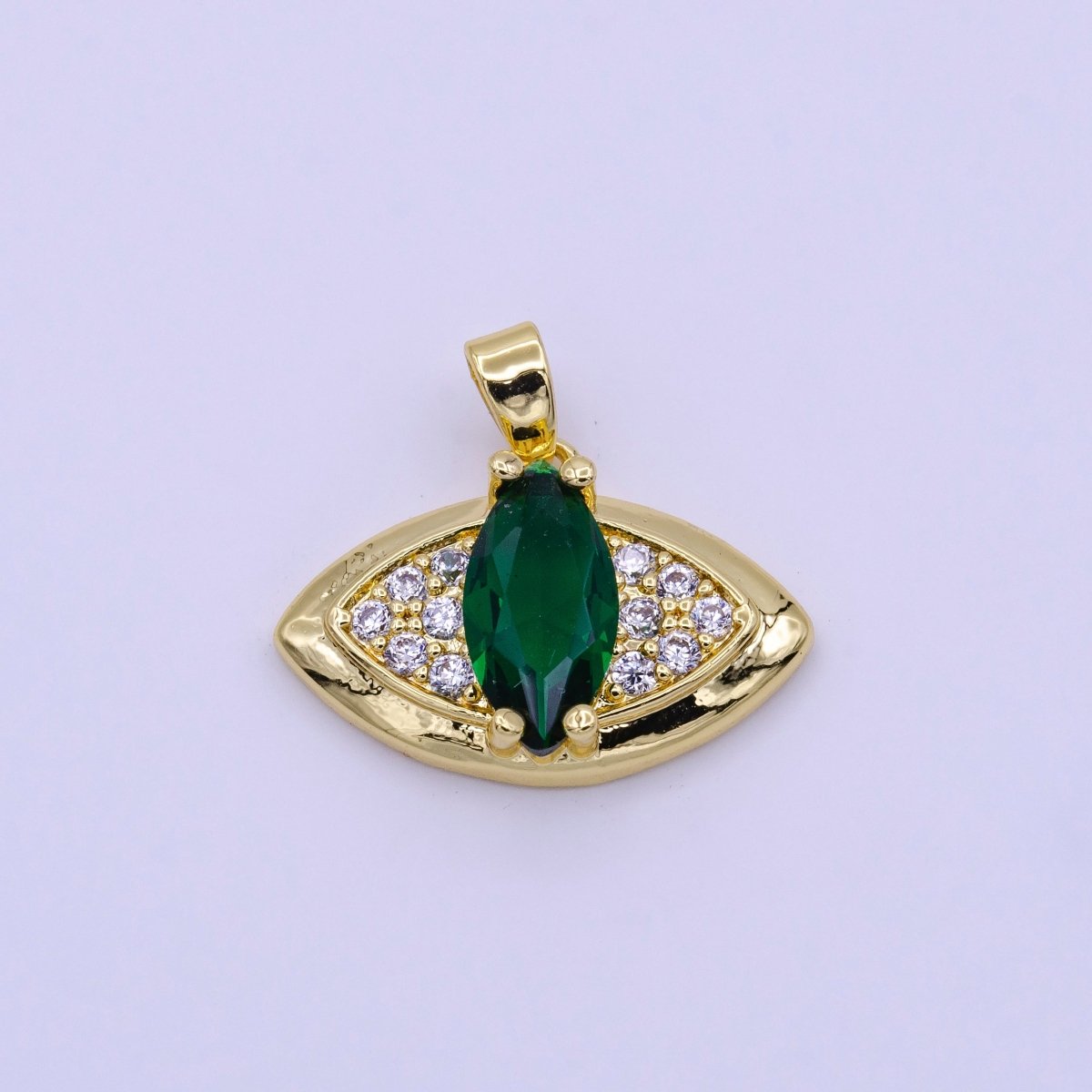 16K Gold Filled Green, Clear Marquise Evil Eye Micro Paved CZ Pendant | AA415 AA416