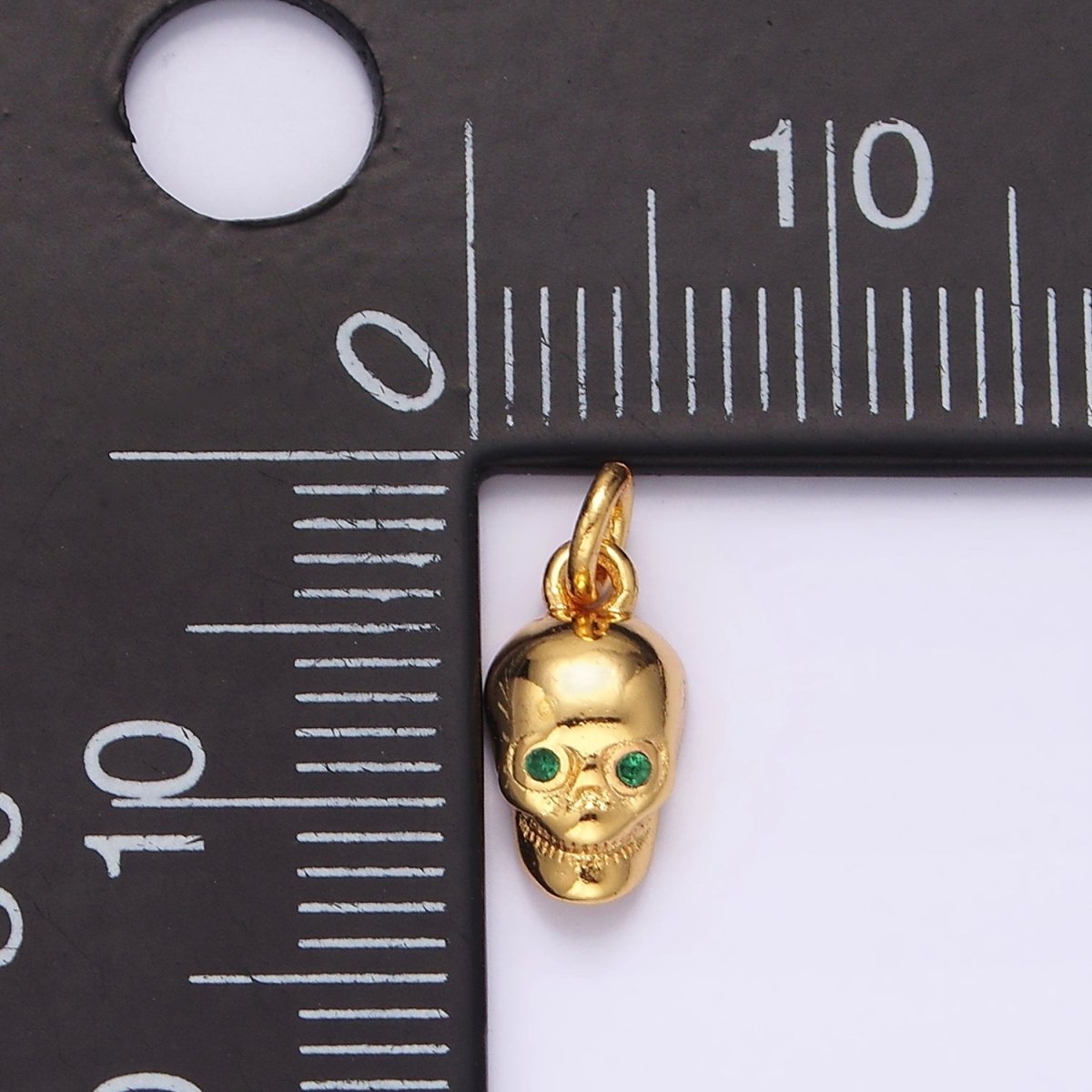 16K Gold Filled Green CZ Eyed Skeleton Skull Charm | AC850