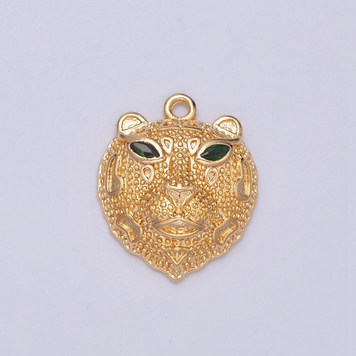 16K Gold Filled Green-Eyed Leopard Head Textured Animal Charm E-780