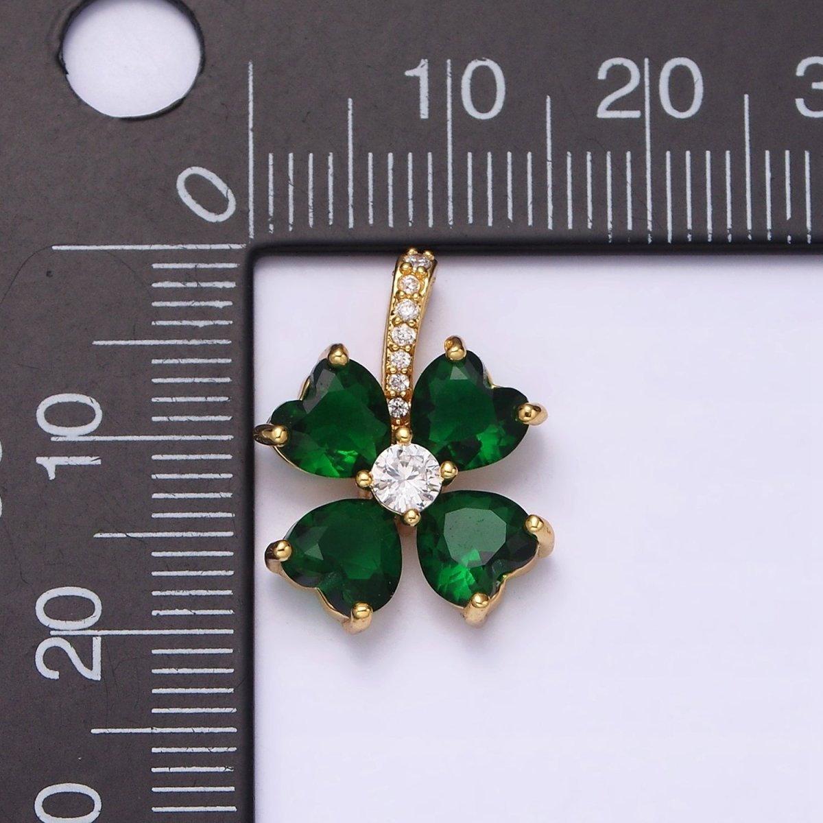 16K Gold Filled Green Flower CZ Heart Petal Micro Paved Bail Pendant | AA547