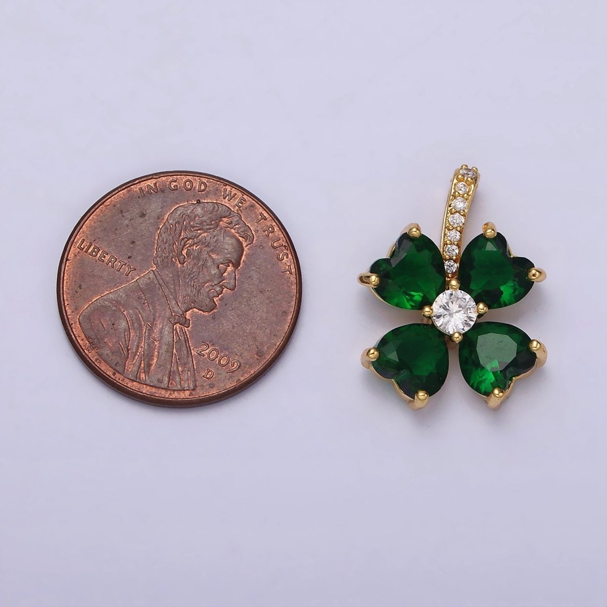 16K Gold Filled Green Flower CZ Heart Petal Micro Paved Bail Pendant | AA547