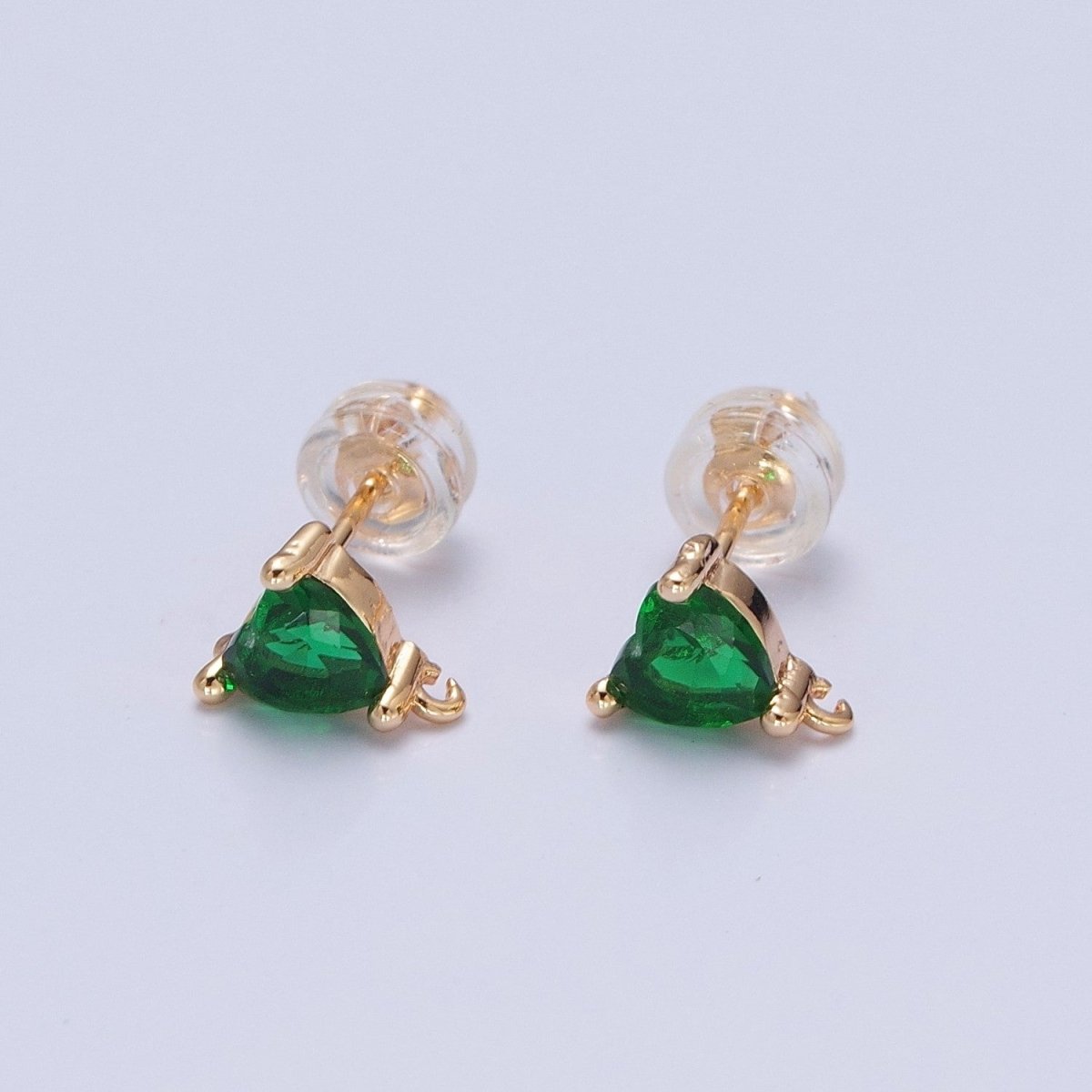 16K Gold Filled Green Heart Cubic Zirconia Studs Open Loop Drops Earrings Supply  L-735