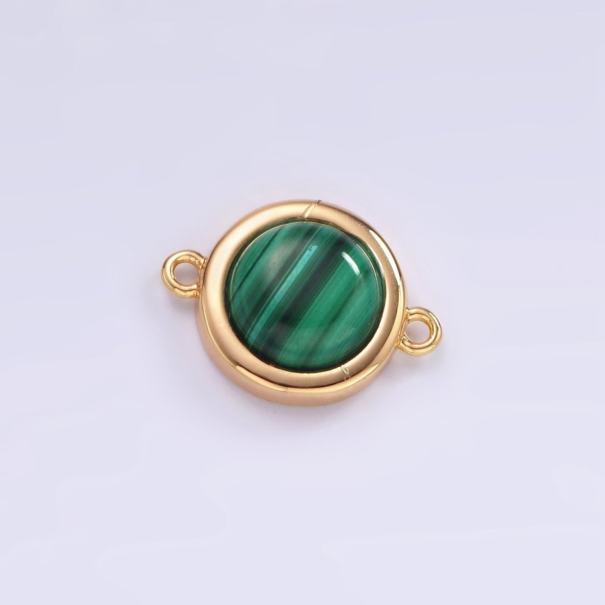 16K Gold Filled Green Malachite Bezel Round Connector | G-152