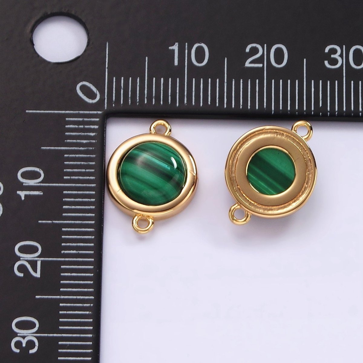 16K Gold Filled Green Malachite Bezel Round Connector | G-152
