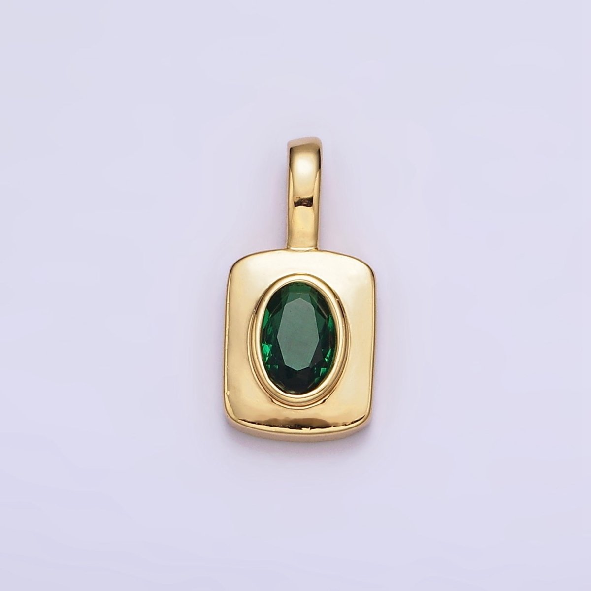 16K Gold Filled Green Oval CZ Rectangular Tag Pendant | AA571