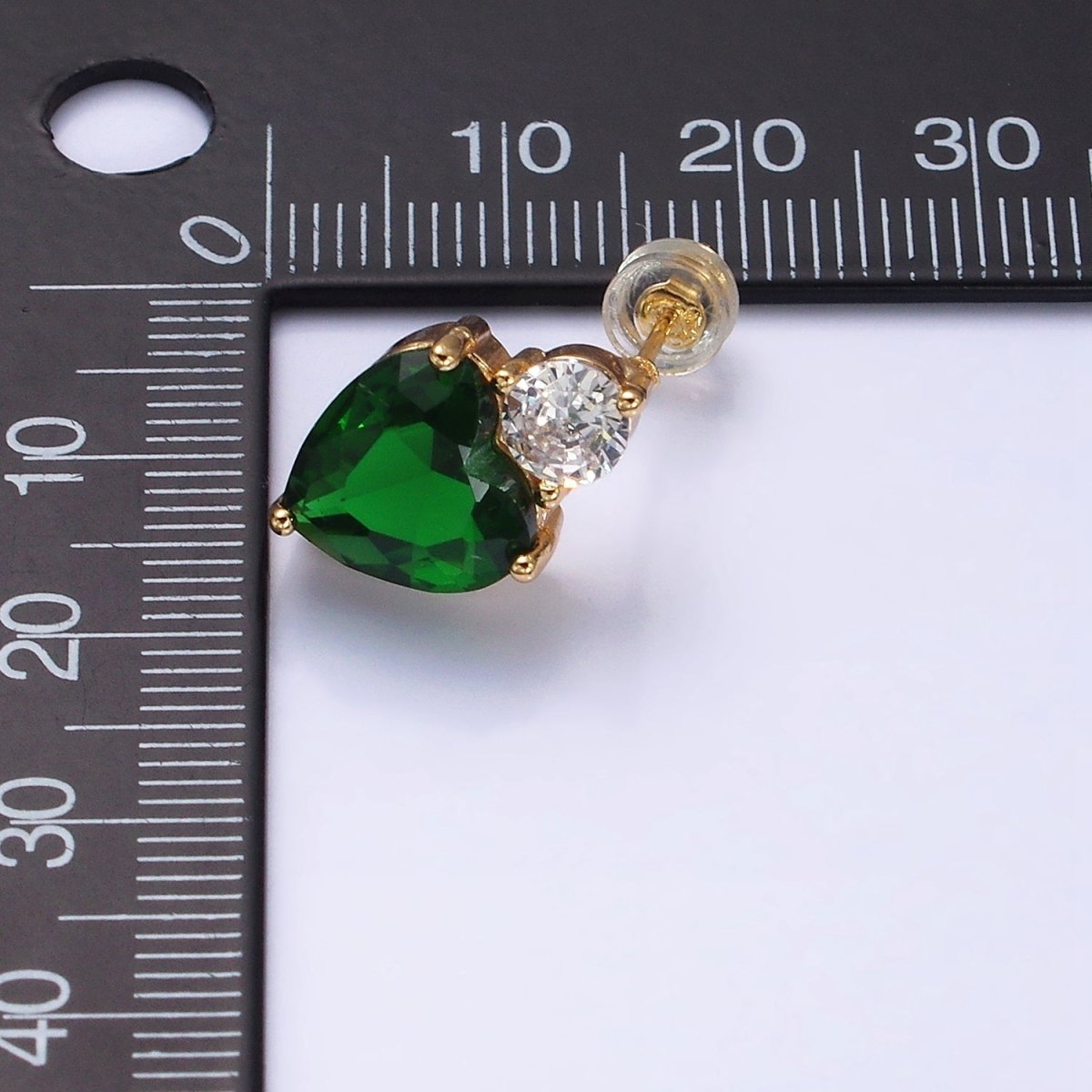 16K Gold Filled Green, Pink Heart Round CZ Stud Earrings in Gold & Silver | AD1074 - AD1077