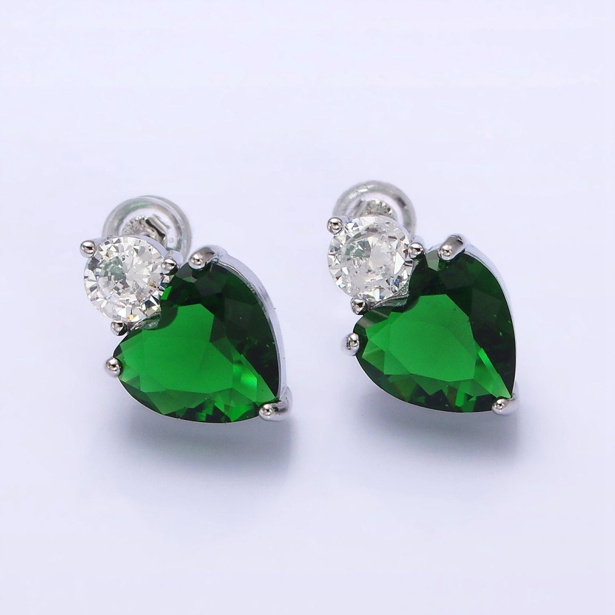 16K Gold Filled Green, Pink Heart Round CZ Stud Earrings in Gold & Silver | AD1074 - AD1077