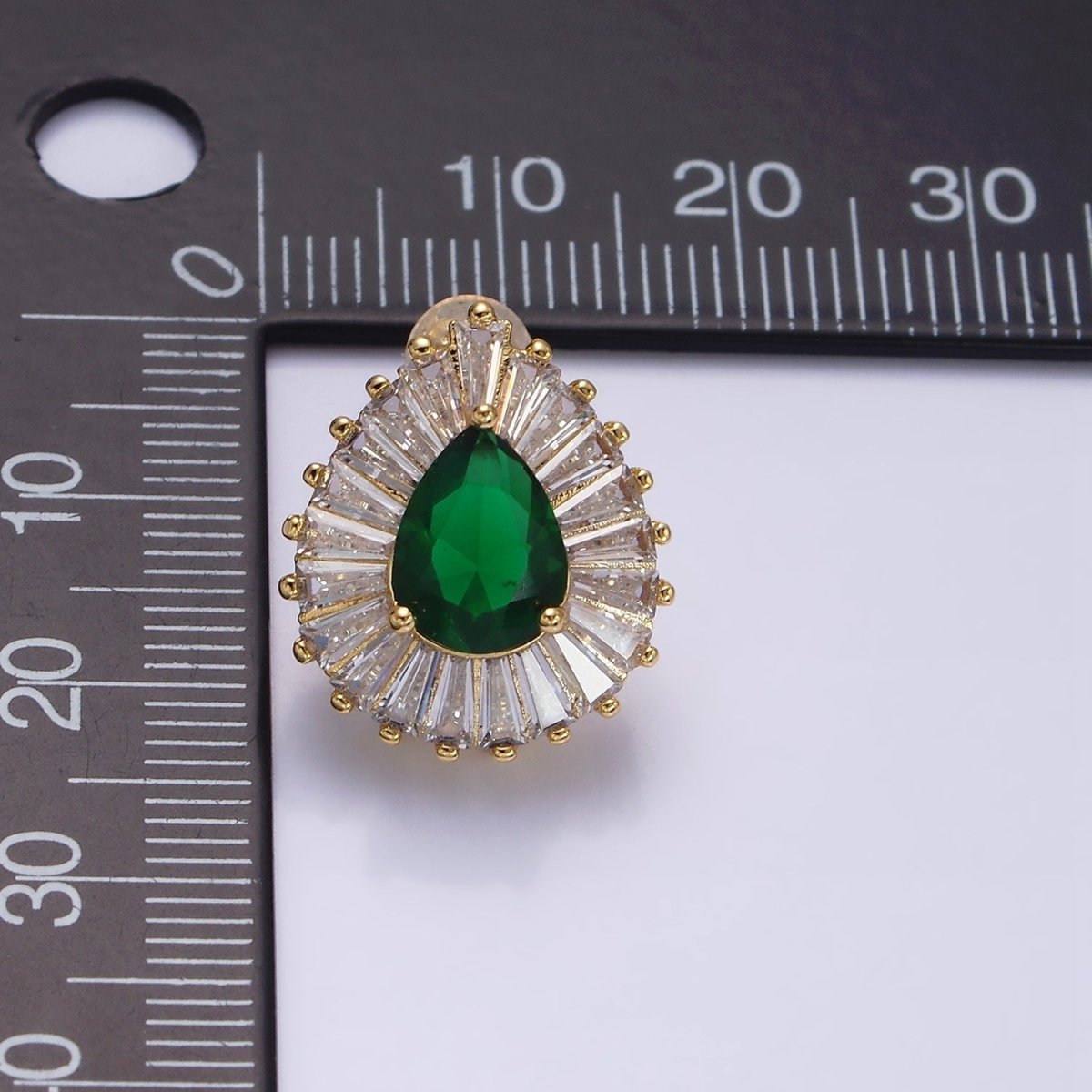 16K Gold Filled Green Teardrop CZ Baguette Stud Earrings in Gold & Silver | AD1084 AD1085