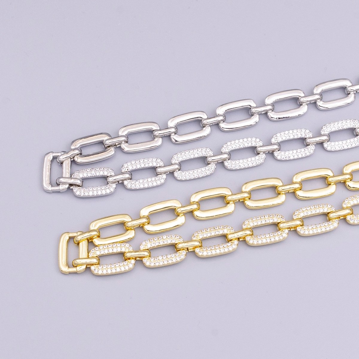 16K Gold Filled Half Micro Paved CZ Unique Paperclip 17 Inch Chain Necklace in Gold & Silver | WA-1892 WA-1893 Clearance Pricing