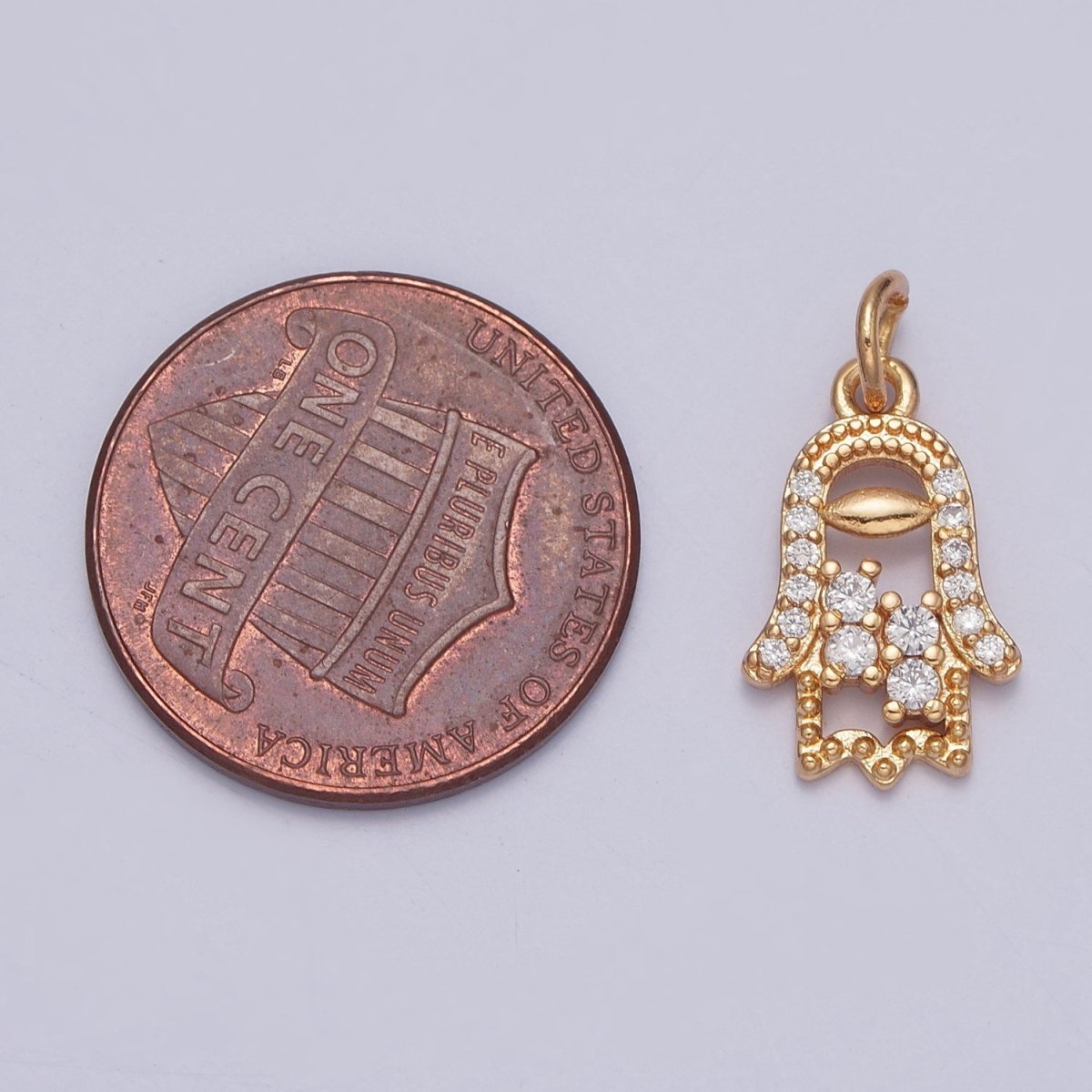 16K Gold Filled Hamsa Hand Beaded Micro Paved Cubic Zirconia Protection Charm | X-240