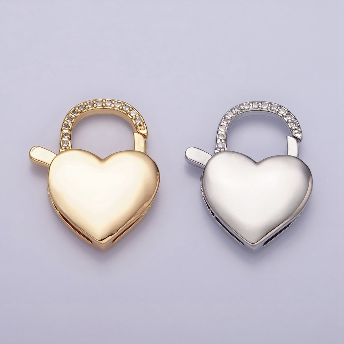 16K Gold Filled Heart Shaped Lock, Clear Micro Pave CZ Heart Clasp For Necklace Jewelry Making Supplies End Clasp Component Z-935 Z-936