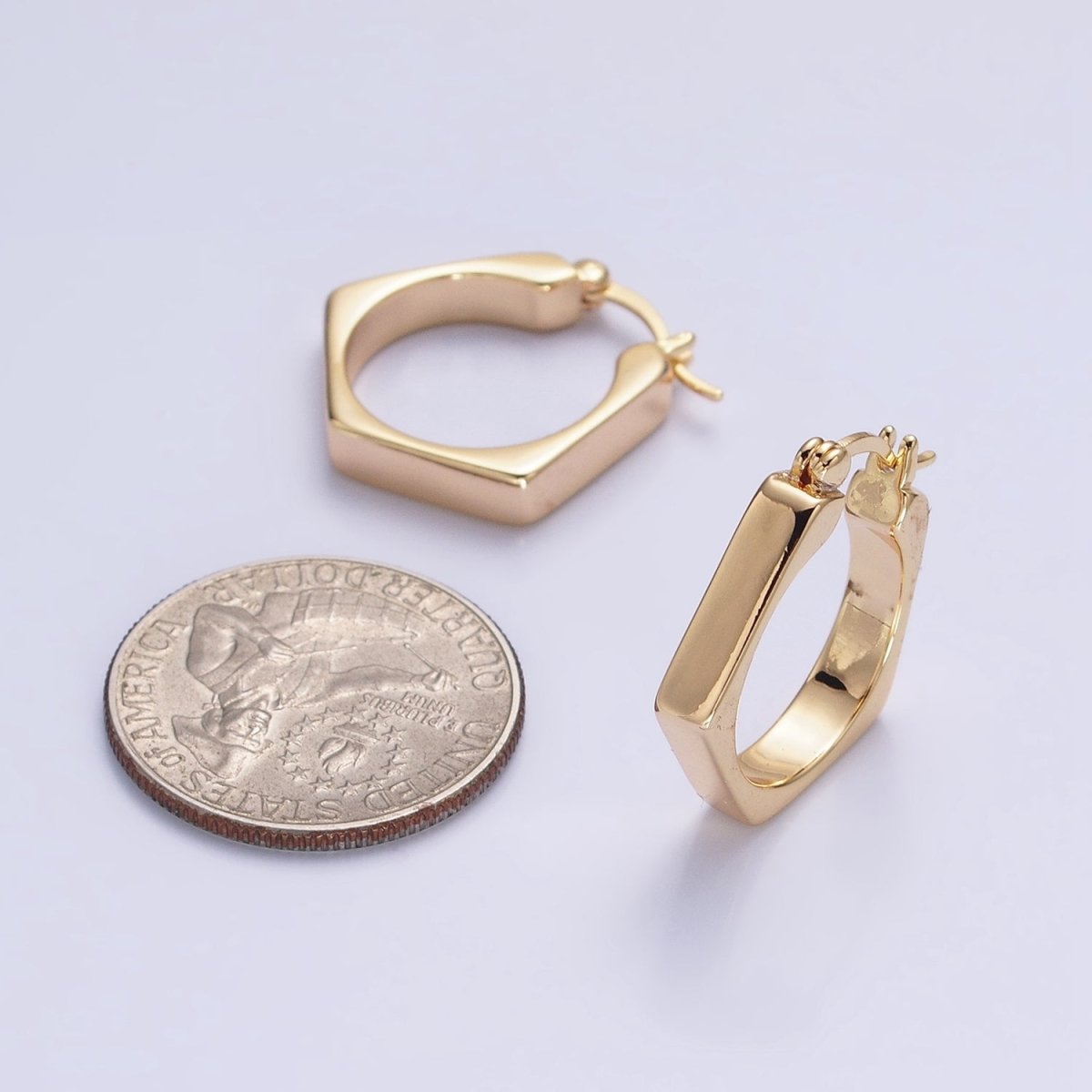 16K Gold Filled Hexagonal Geometric Latch French Lock Hoop Earrings in Gold & Silver | AB905 AB1533