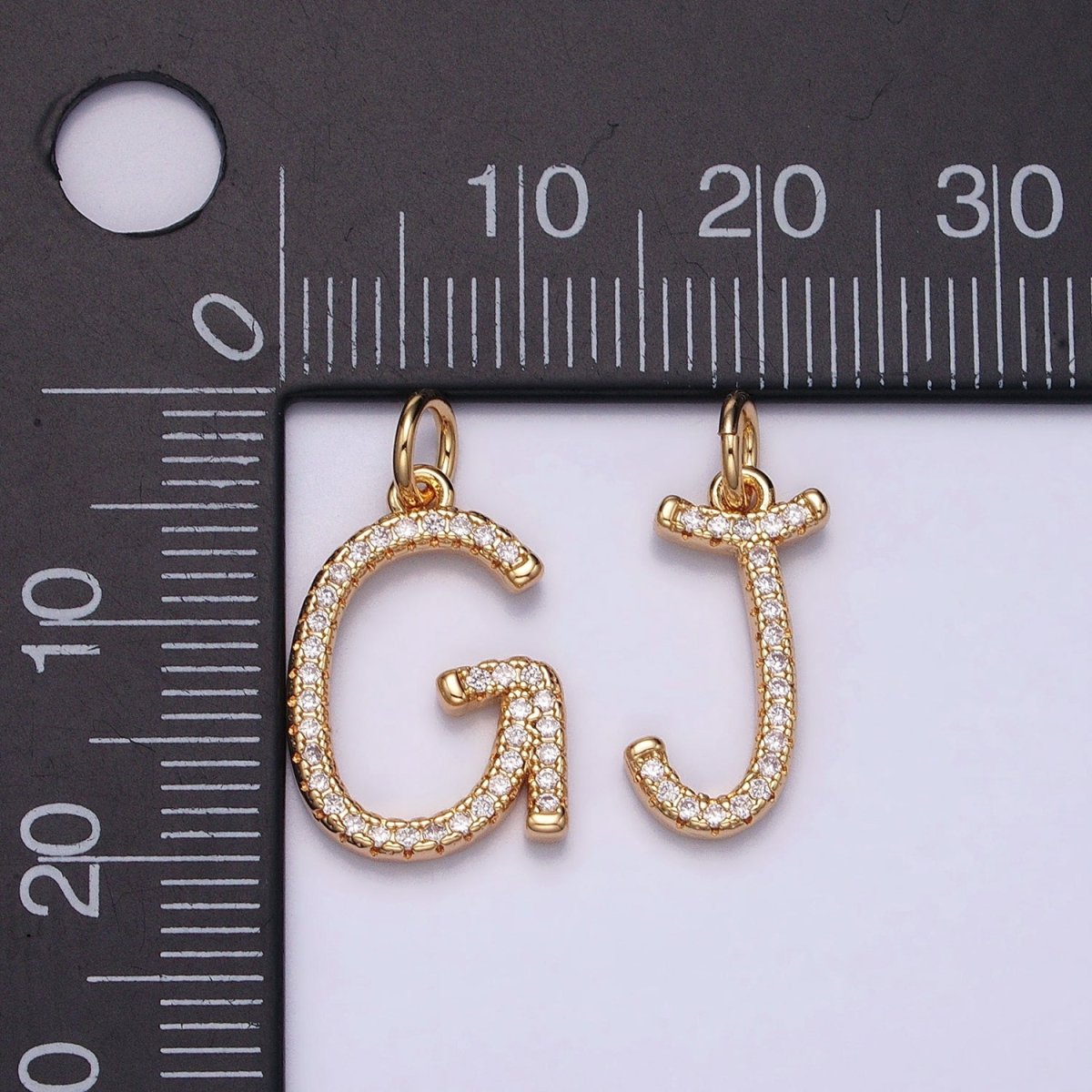 16K Gold Filled Initial Letter A-Z Curved Font Personalized Micro Paved CZ Charm | A-924-A-936