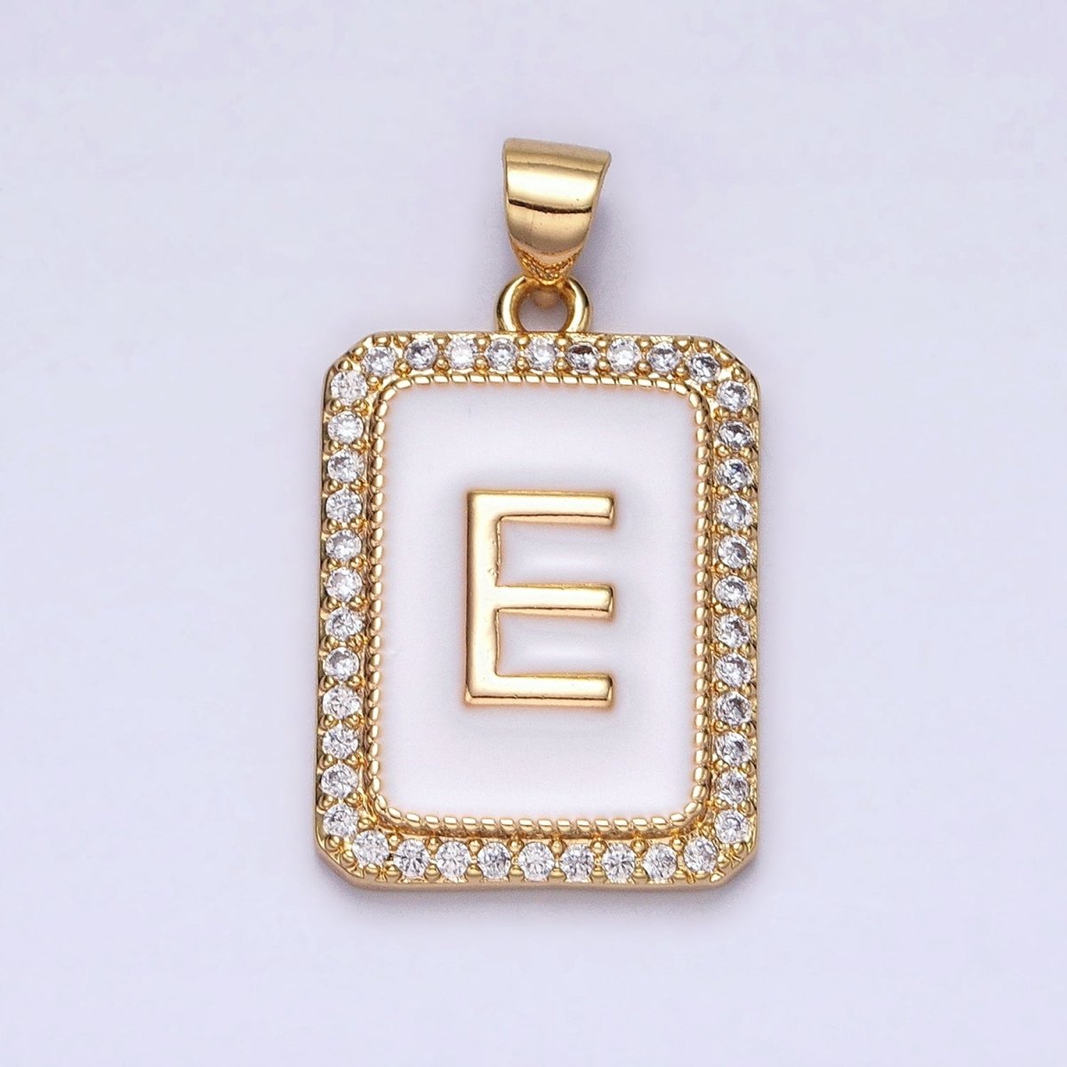 16K Gold Filled Initial Letter A-Z White Enamel Micro Paved CZ Personalized Tag Pendant | A-482-A-494