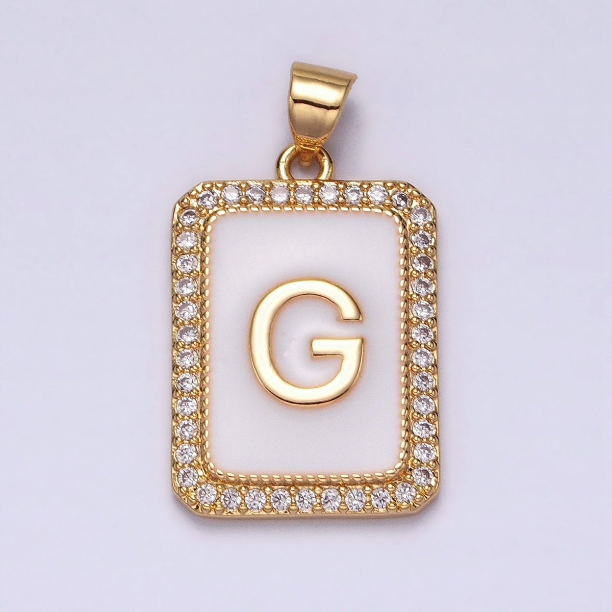 16K Gold Filled Initial Letter A-Z White Enamel Micro Paved CZ Personalized Tag Pendant | A-482-A-494