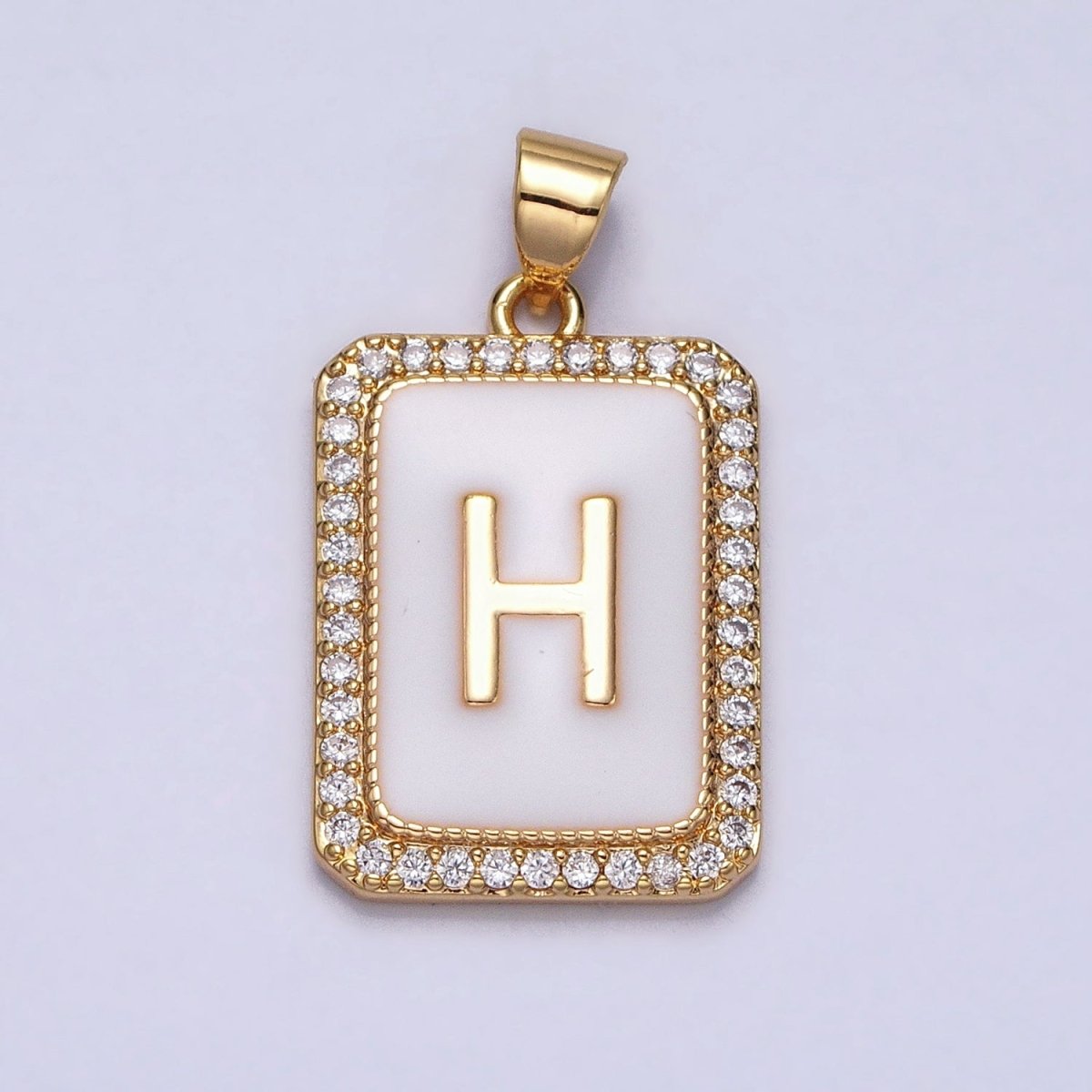 16K Gold Filled Initial Letter A-Z White Enamel Micro Paved CZ Personalized Tag Pendant | A-482-A-494