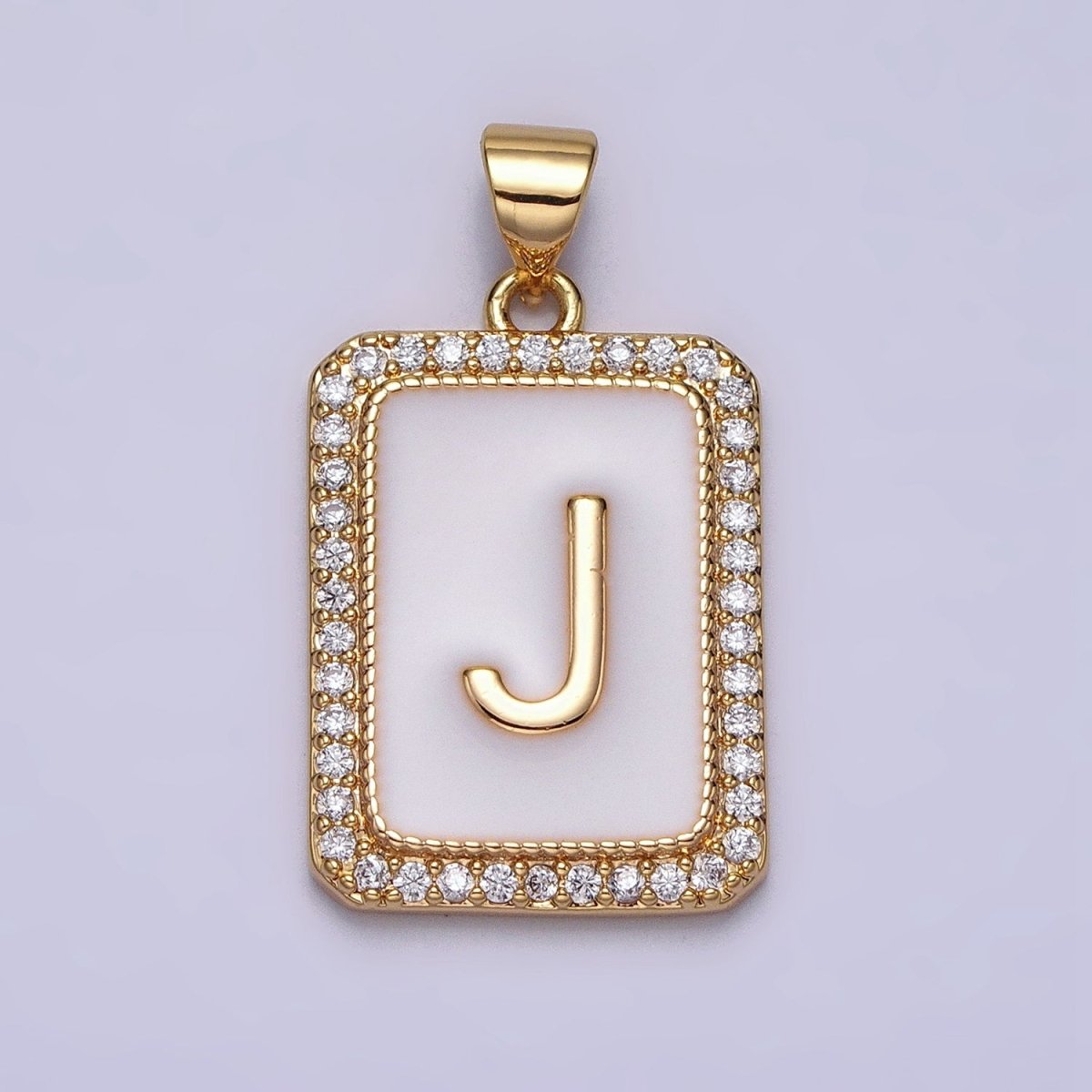 16K Gold Filled Initial Letter A-Z White Enamel Micro Paved CZ Personalized Tag Pendant | A-482-A-494