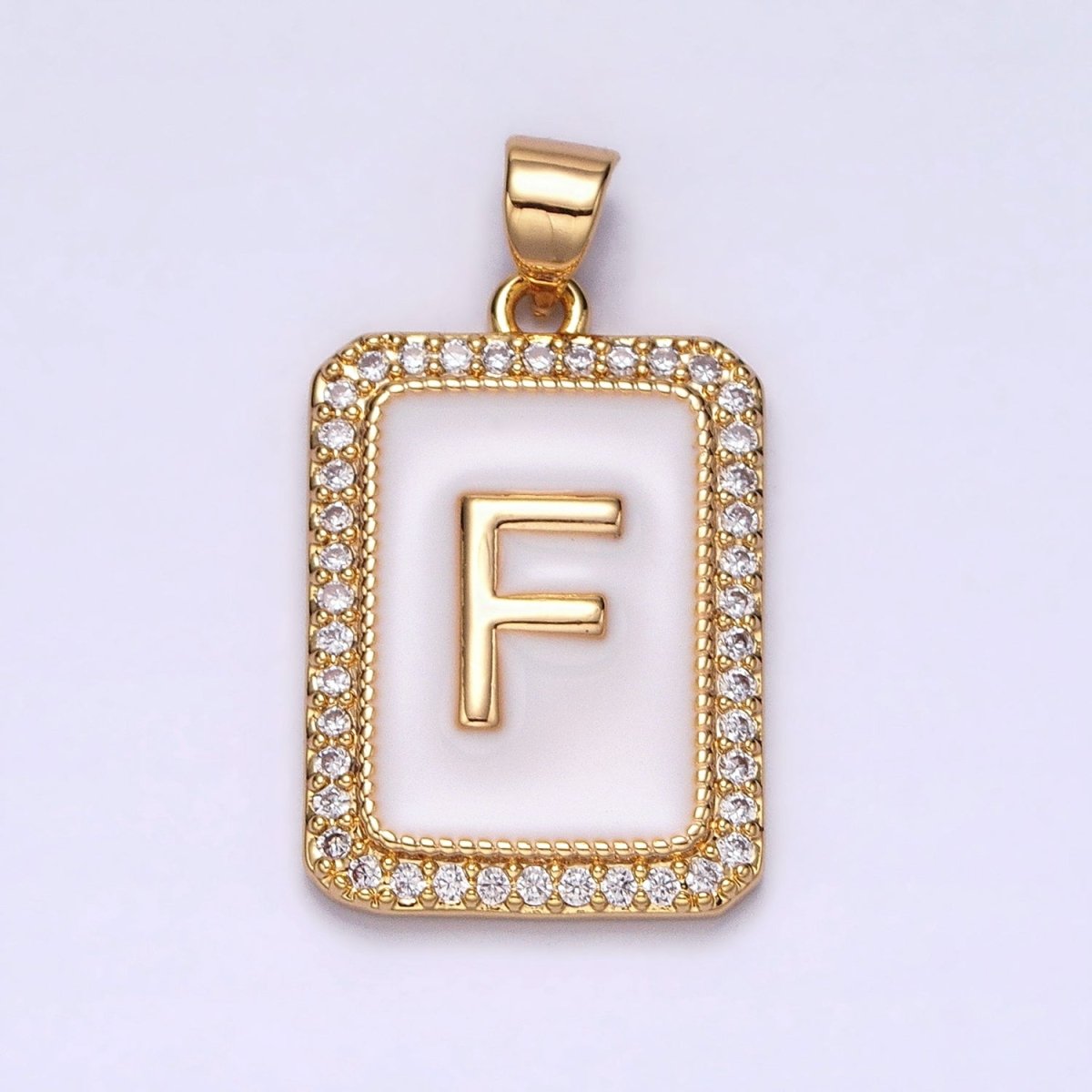 16K Gold Filled Initial Letter A-Z White Enamel Micro Paved CZ Personalized Tag Pendant | A-482-A-494