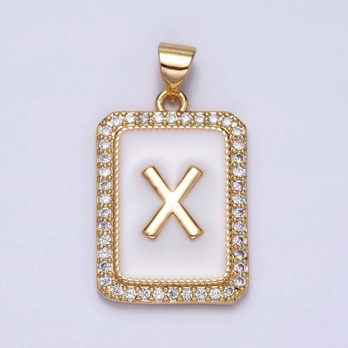 16K Gold Filled Initial Letter A-Z White Enamel Micro Paved CZ Personalized Tag Pendant | A-482-A-494