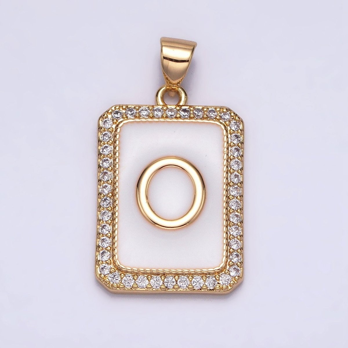 16K Gold Filled Initial Letter A-Z White Enamel Micro Paved CZ Personalized Tag Pendant | A-482-A-494