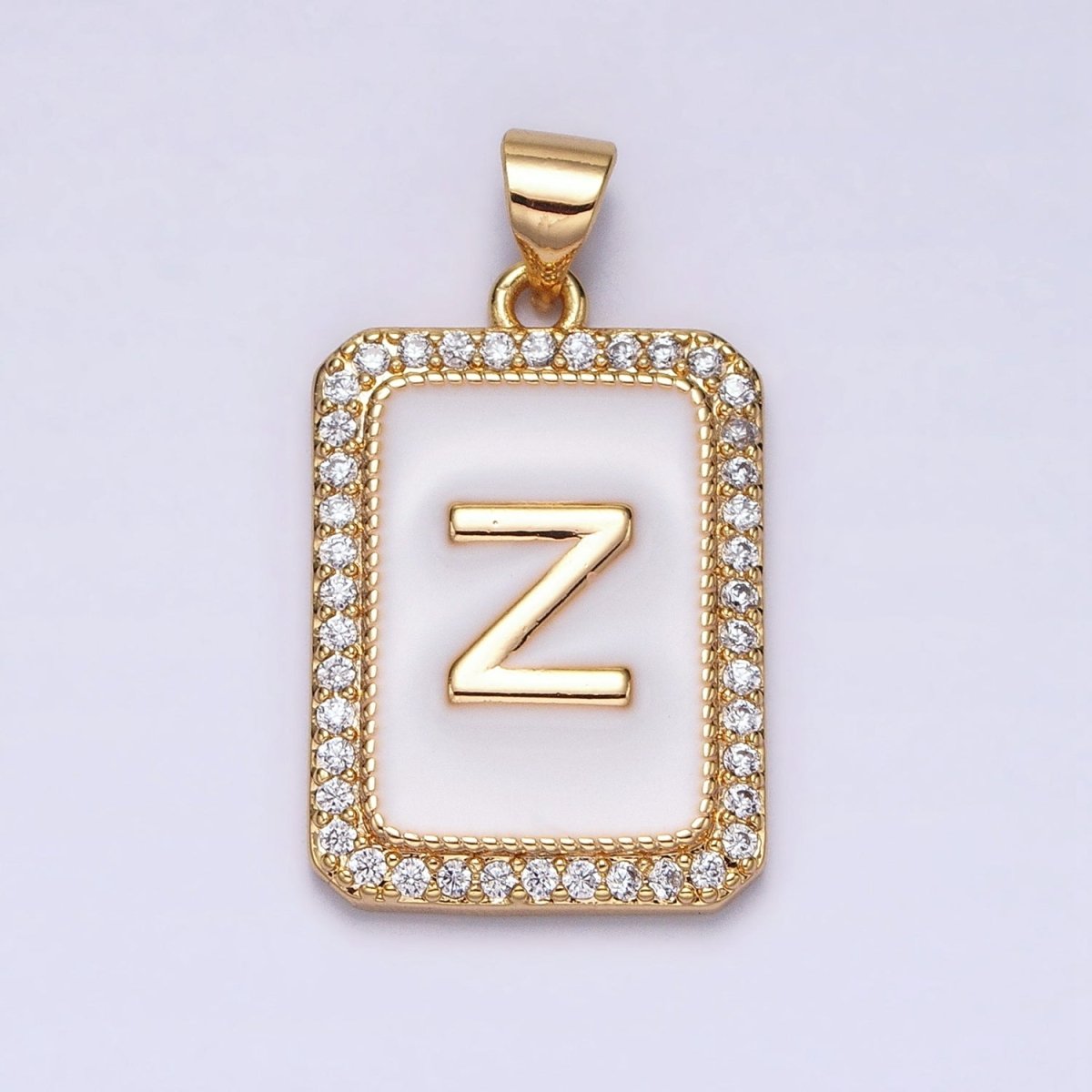16K Gold Filled Initial Letter A-Z White Enamel Micro Paved CZ Personalized Tag Pendant | A-482-A-494