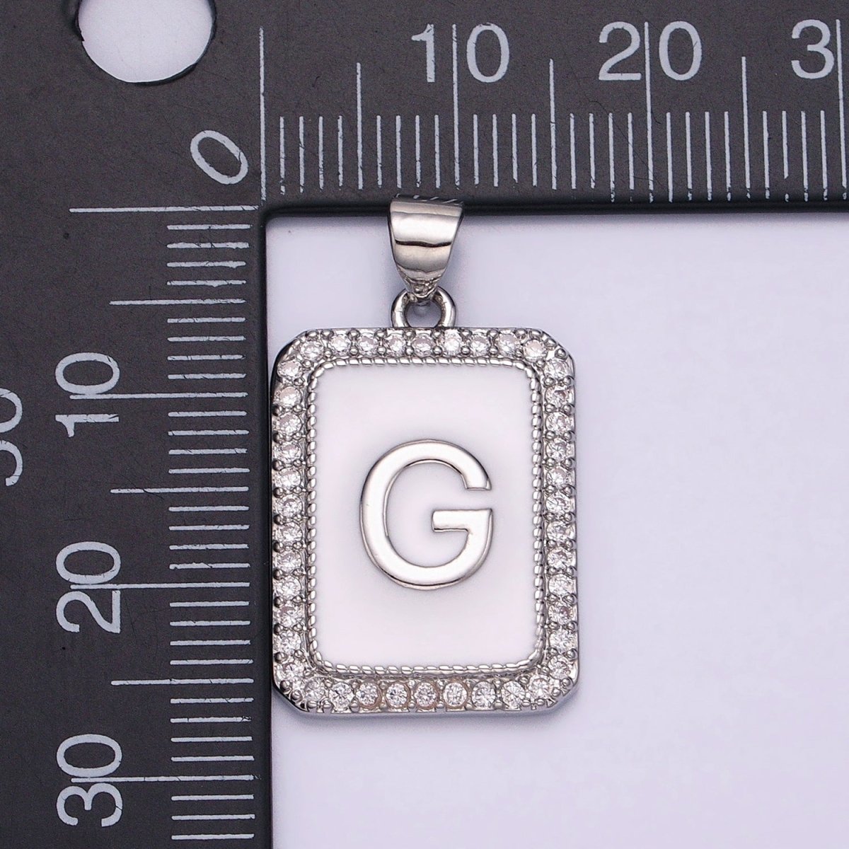 16K Gold Filled Initial Letter A-Z White Enamel Micro Paved CZ Personalized Tag Pendant | A-482-A-494