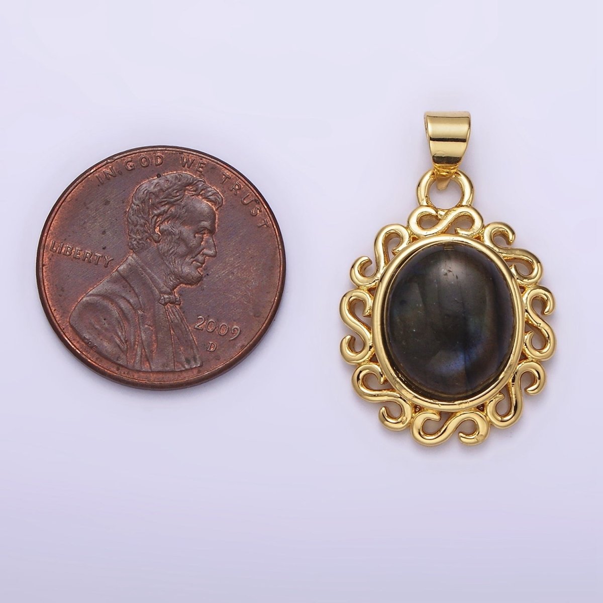 16K Gold Filled Labradorite Cabochon S Outline Artisan Pendant | N1781