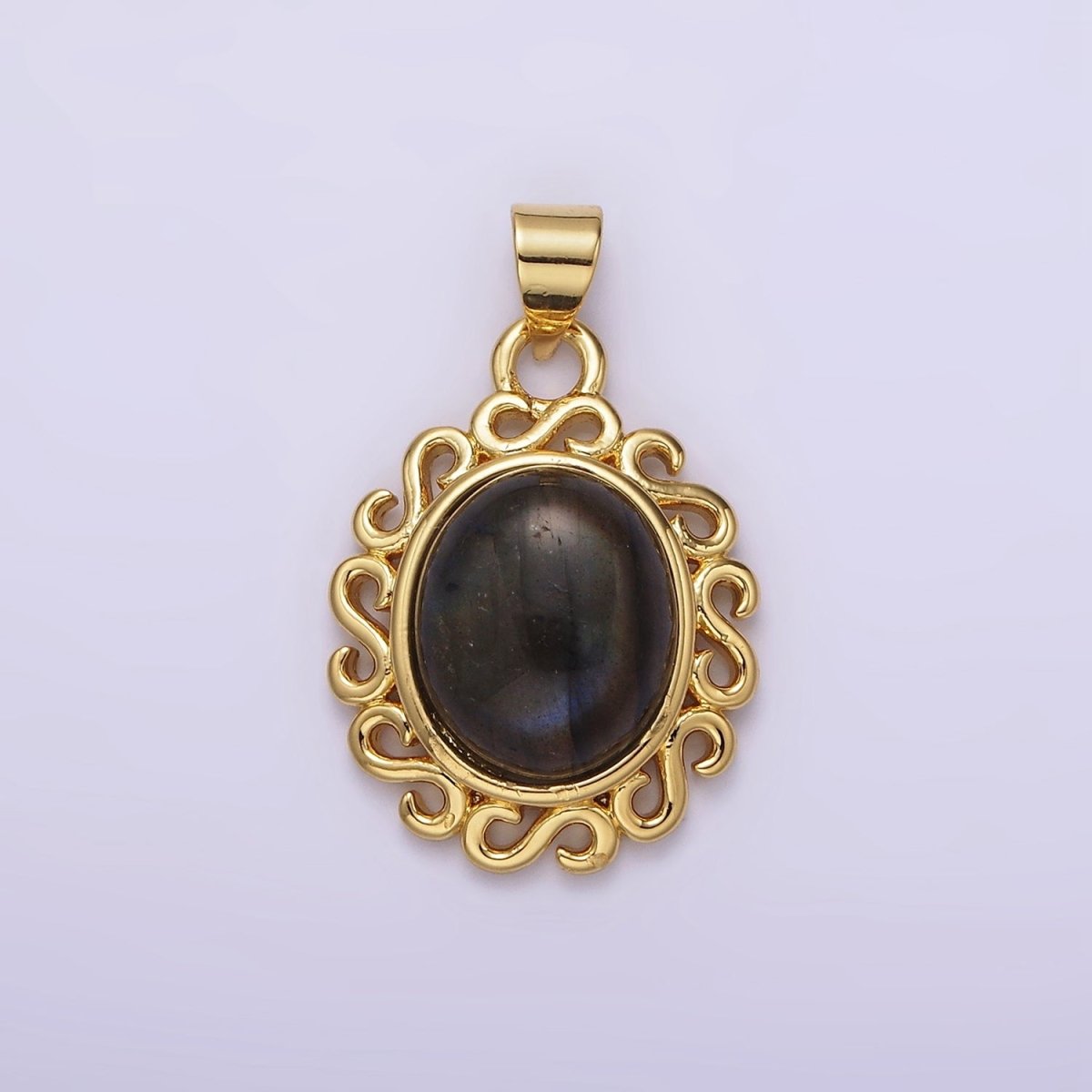 16K Gold Filled Labradorite Cabochon S Outline Artisan Pendant | N1781