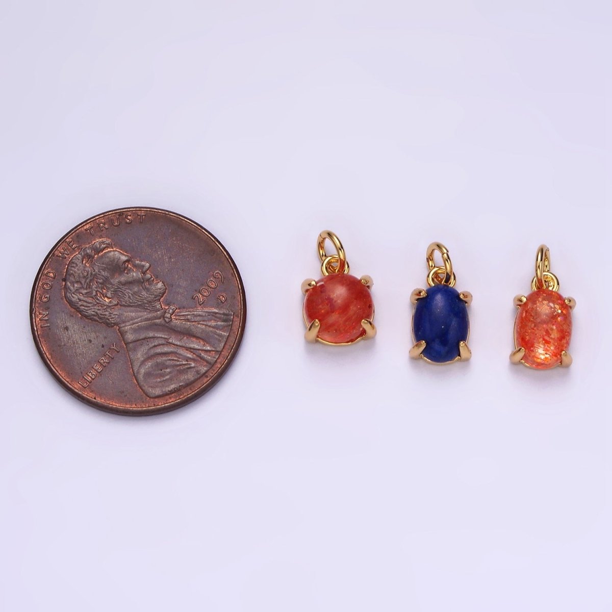 16K Gold Filled Lapis Lazuli, Citrine Gemstone Oval, Round Claw Frame Charm | AC853 - AC855