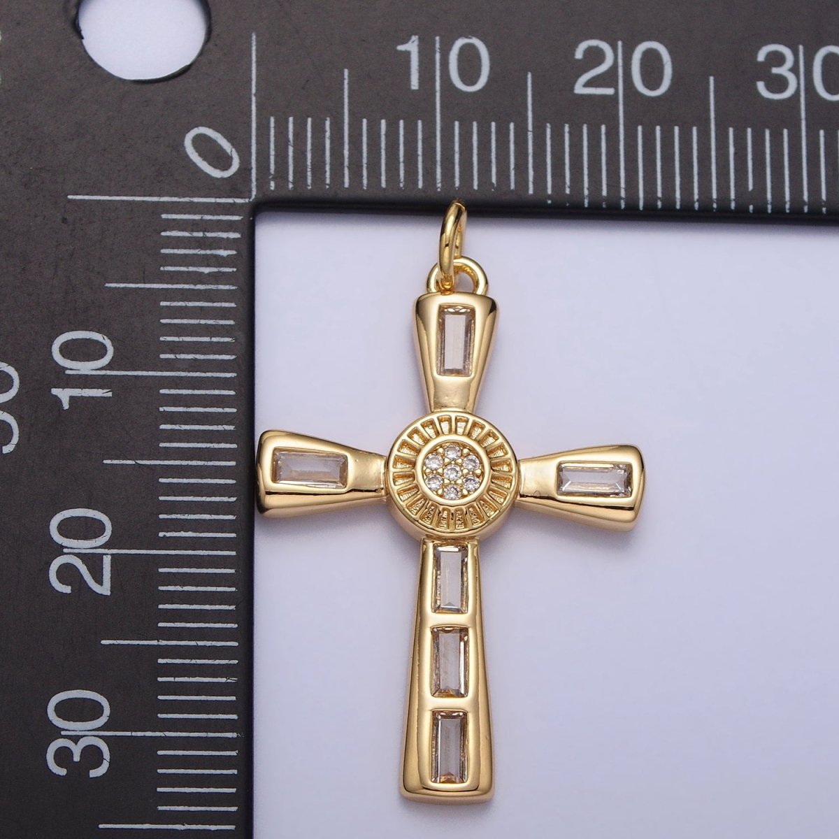 16K Gold Filled Latin Cross Clear Baguette CZ Religious Charm in Gold & Silver | AC230 AC231
