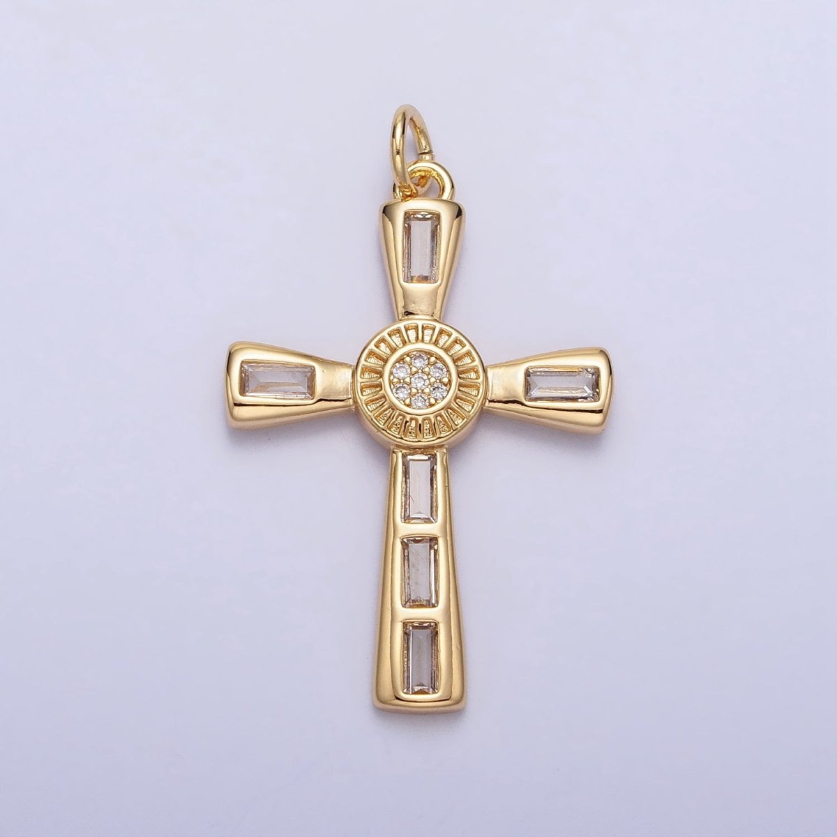16K Gold Filled Latin Cross Clear Baguette CZ Religious Charm in Gold & Silver | AC230 AC231