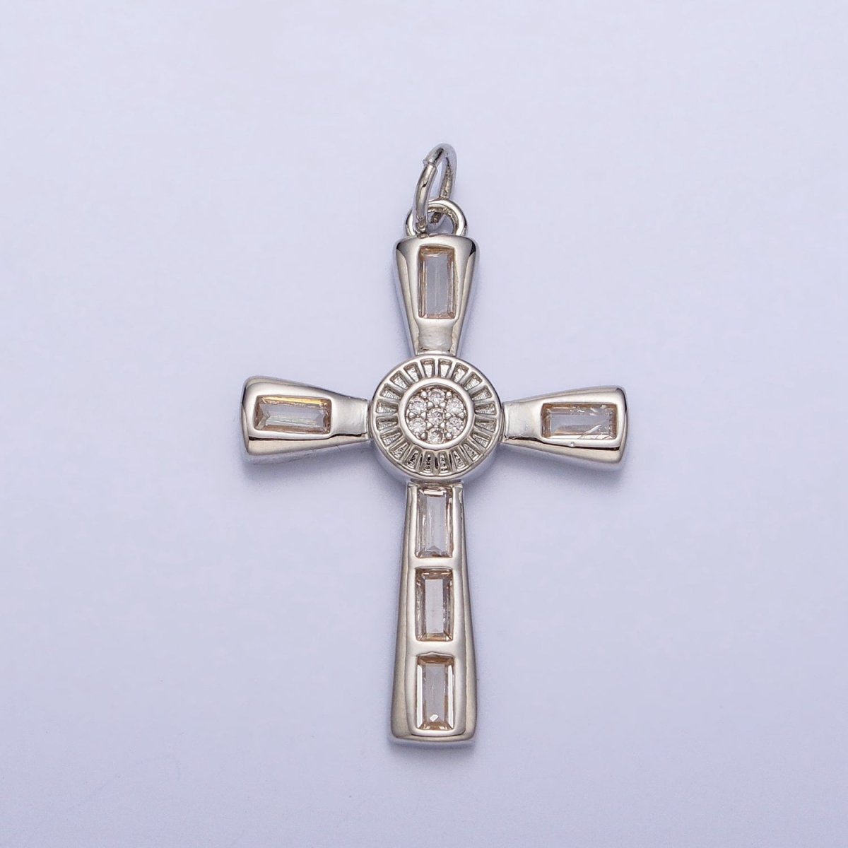 16K Gold Filled Latin Cross Clear Baguette CZ Religious Charm in Gold & Silver | AC230 AC231