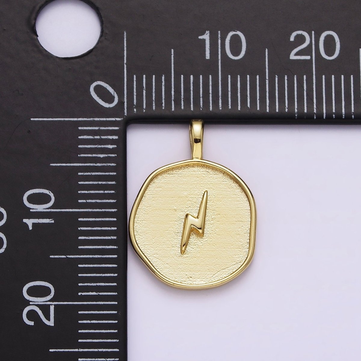 16K Gold Filled Lightning Bolt Weather Round Stamped Pendant | AA629