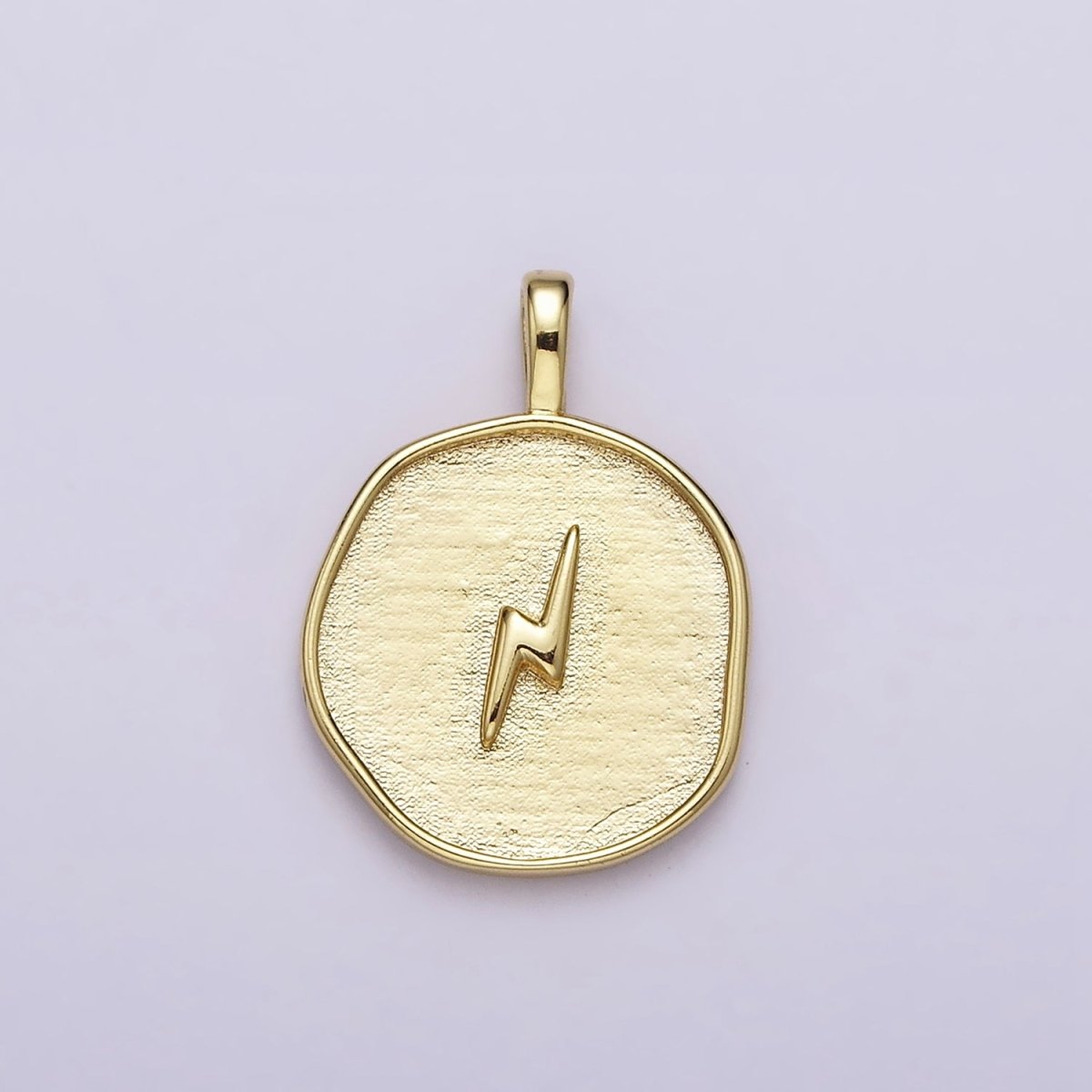 16K Gold Filled Lightning Bolt Weather Round Stamped Pendant | AA629