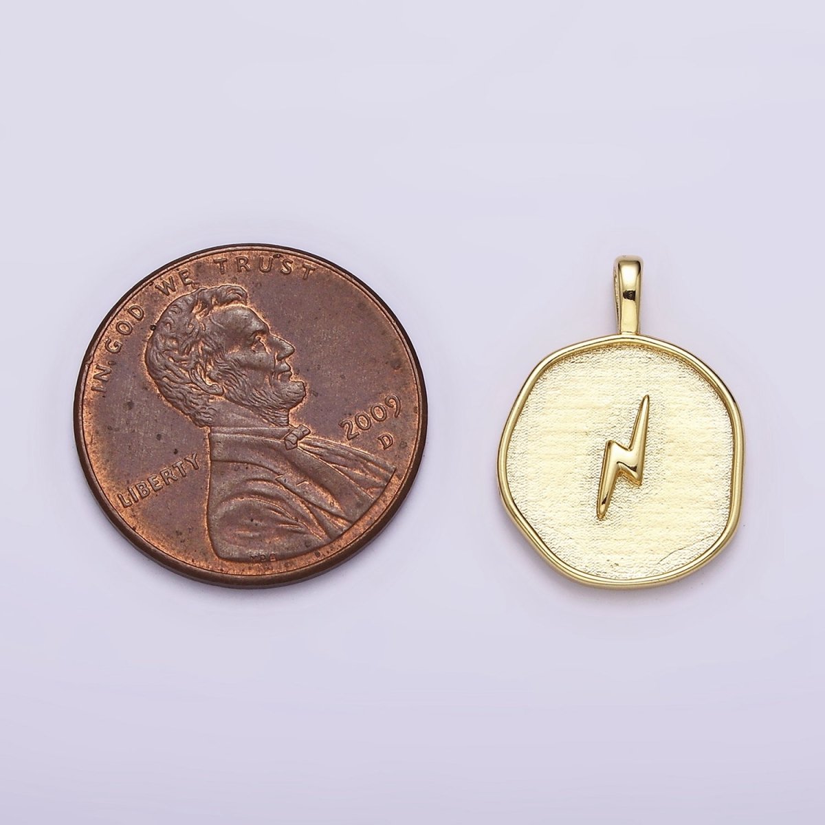16K Gold Filled Lightning Bolt Weather Round Stamped Pendant | AA629