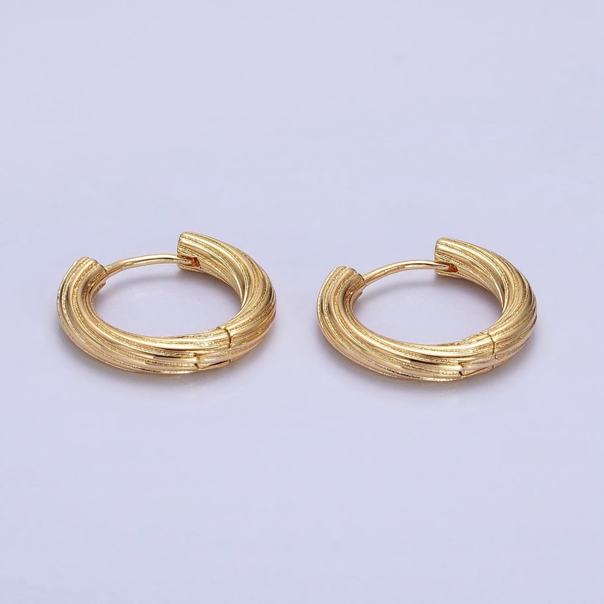 16K Gold Filled Line-Textured Twisted 17mm Endless Hoop Earrings | AD1293